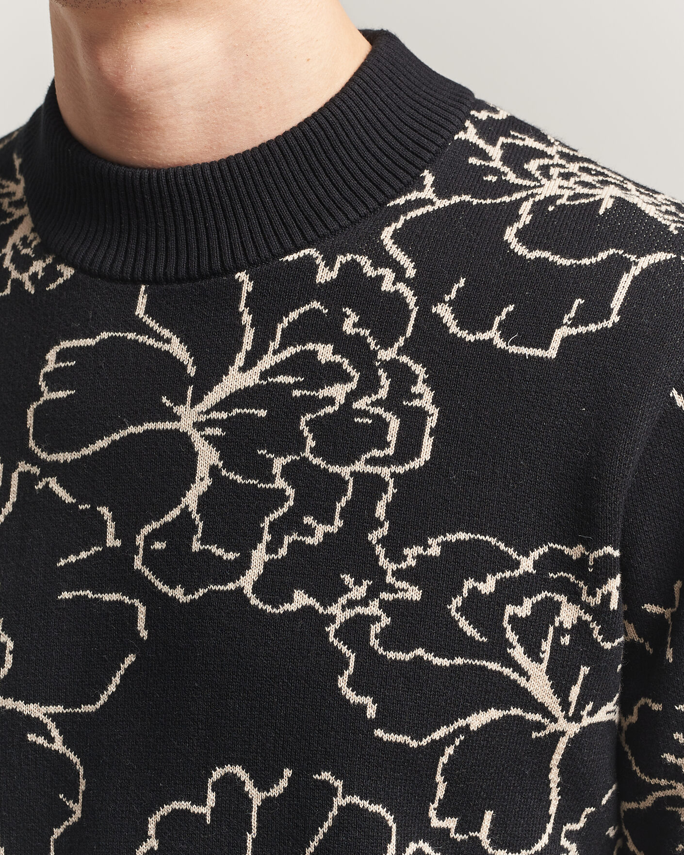 Men | Sweaters & Knitwear | LES DEUX | Gaston Poppy Jaquard Knit Black