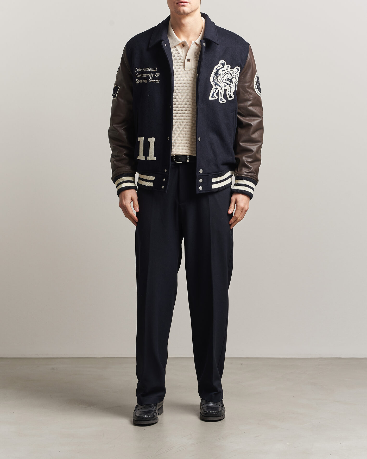 Men | Coats & Jackets | LES DEUX | Basket Varsity Wool Jacket Dark Navy