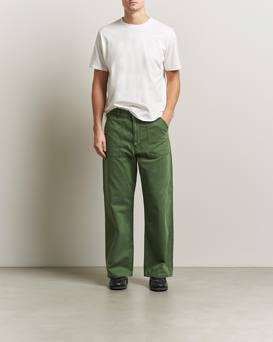 Men | Trousers | Jeanerica | Genua Herringbone Worker Chino Chevron Green