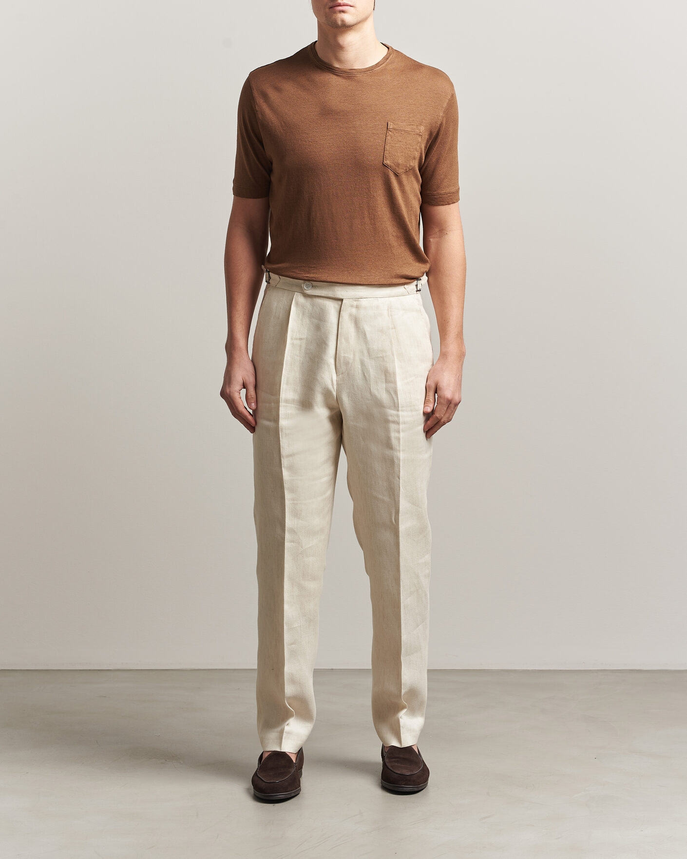 Men | T-Shirts | Massimo Alba | Panarea Cotton/Linen T-Shirt Wood