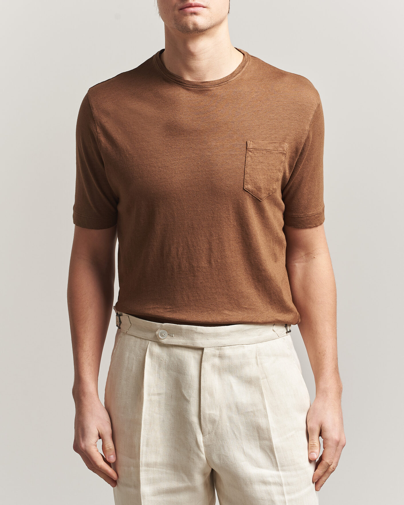 Men | T-Shirts | Massimo Alba | Panarea Cotton/Linen T-Shirt Wood