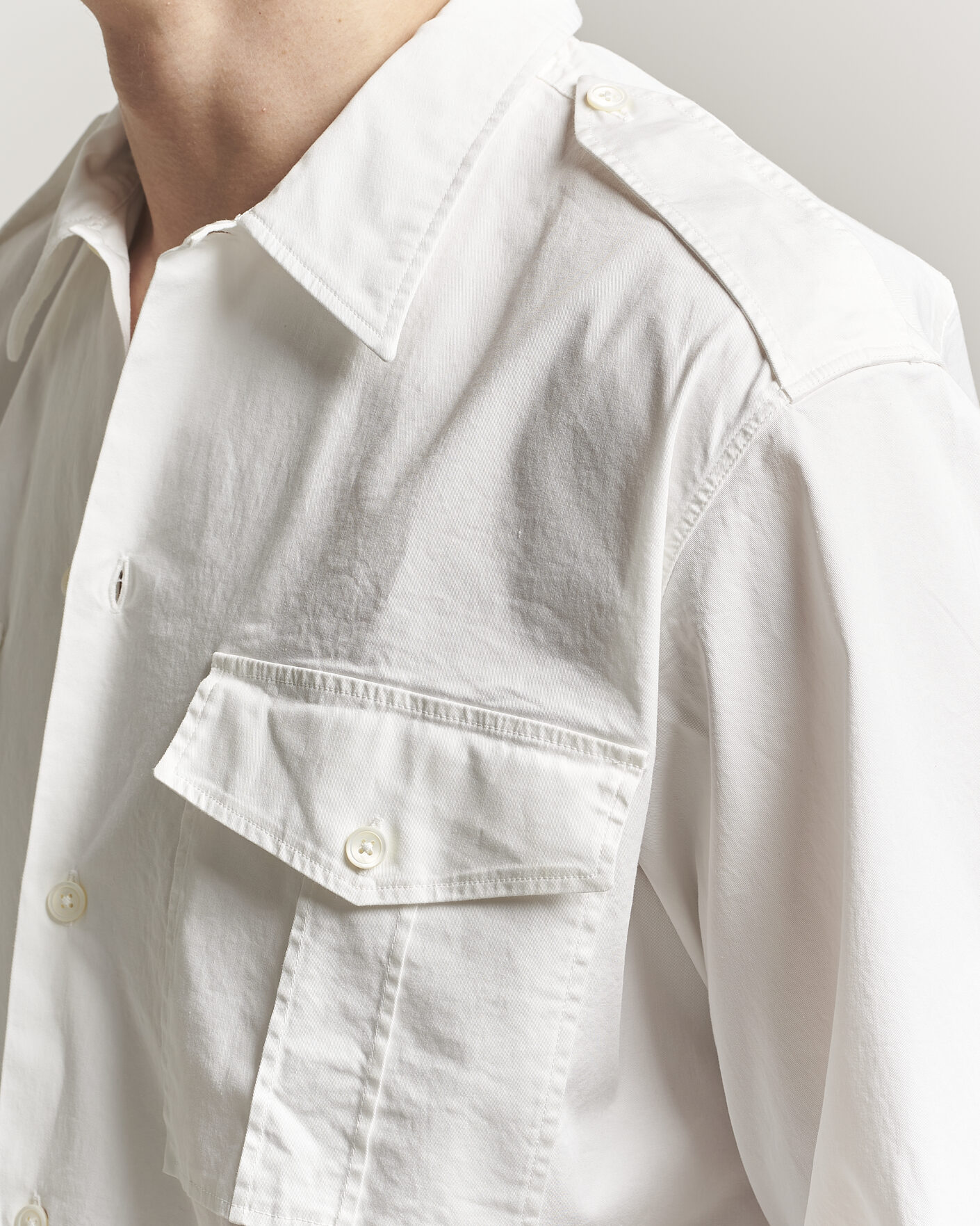 Men | Shirts | Massimo Alba | Army Double Pocket Shirt White