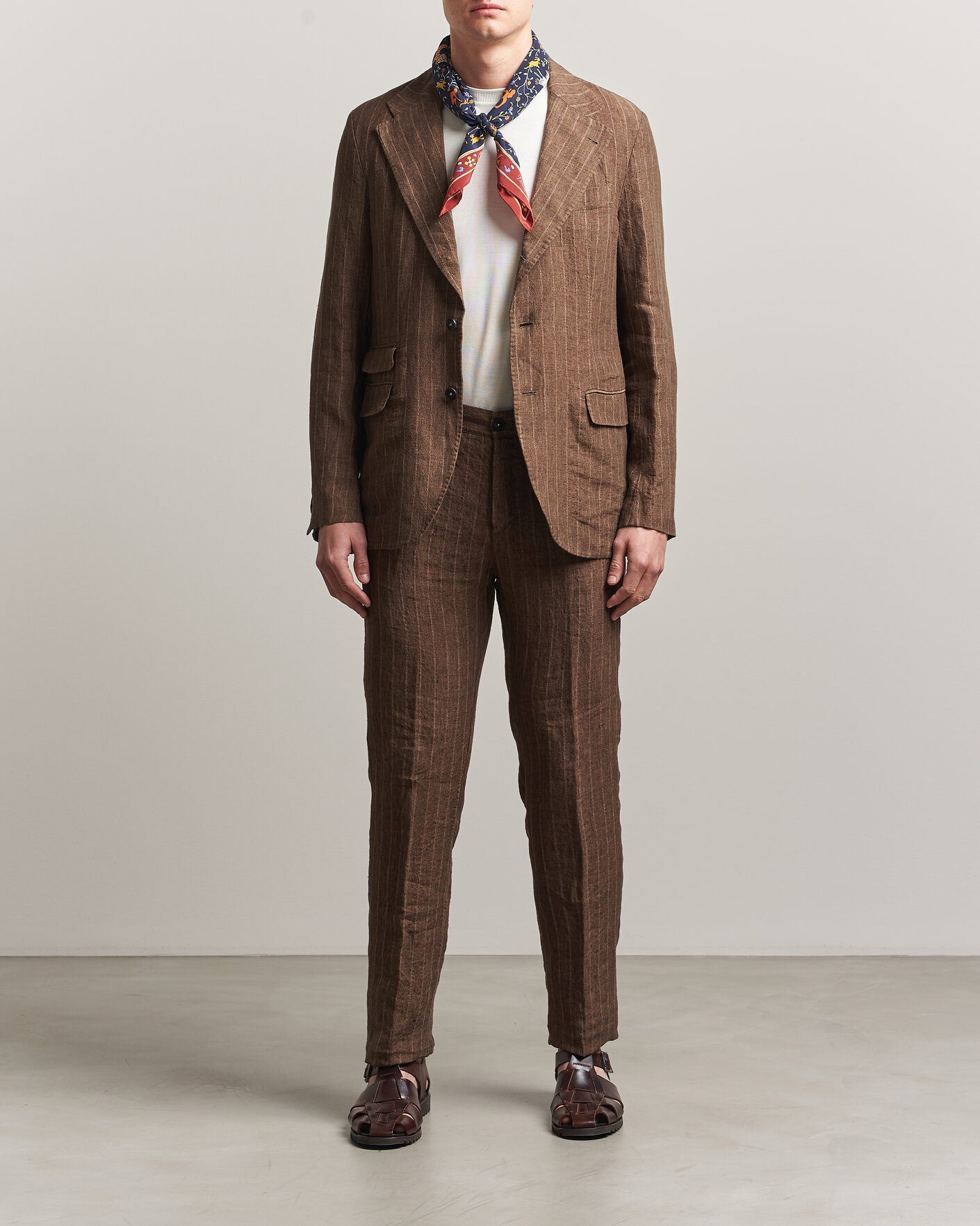 Men | Suits | Massimo Alba | Sloop Linen Suit Brown Pinstripe