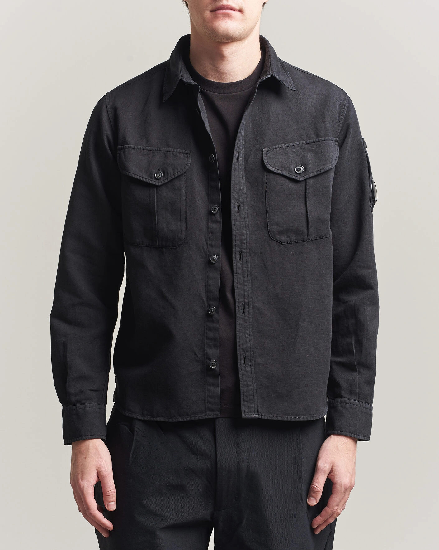 Men | Shirts | C.P. Company | Cotton/Linen Pocket Shirt Black