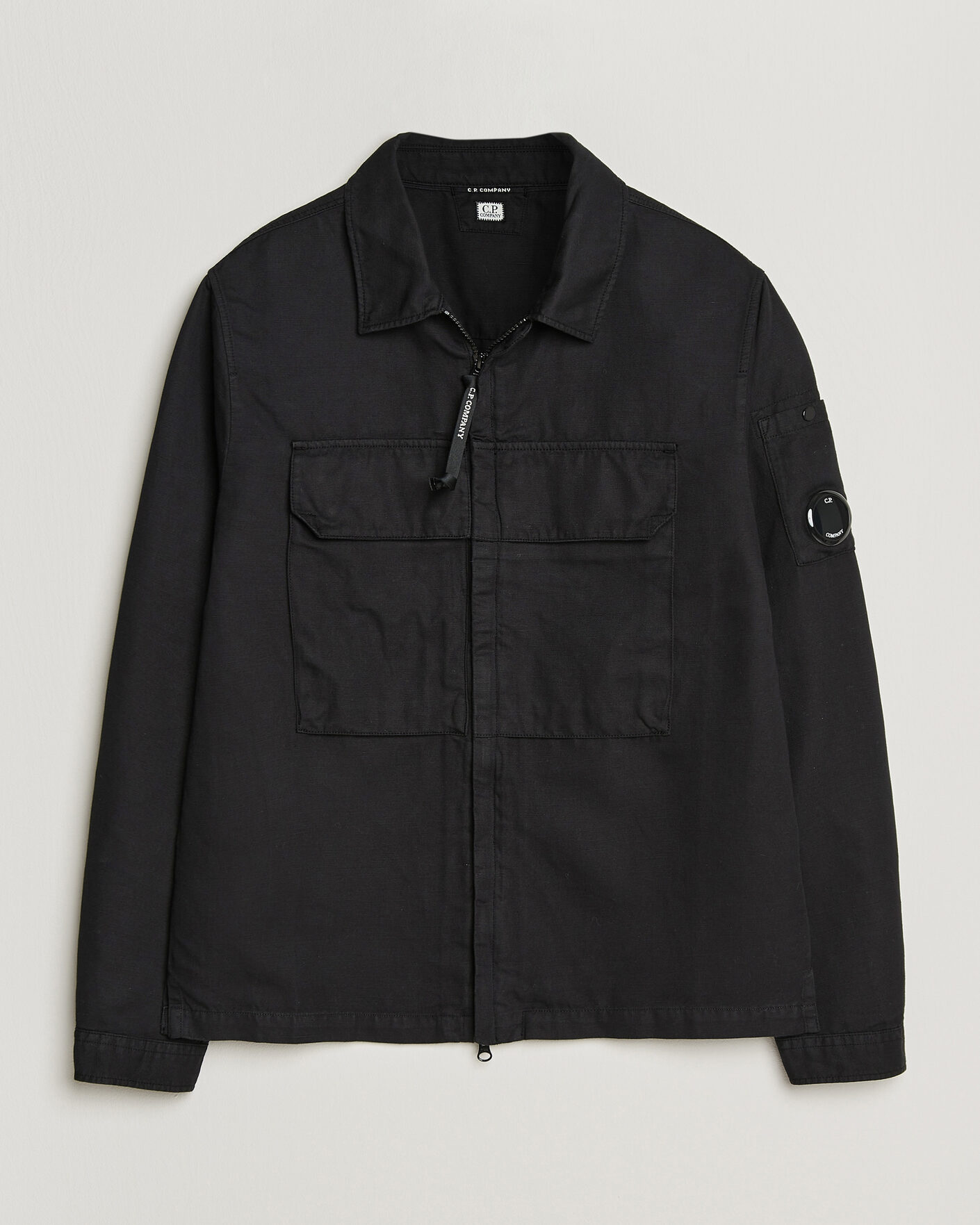 Men | Shirts | C.P. Company | Cotton/Linen Zip Overshirt Black