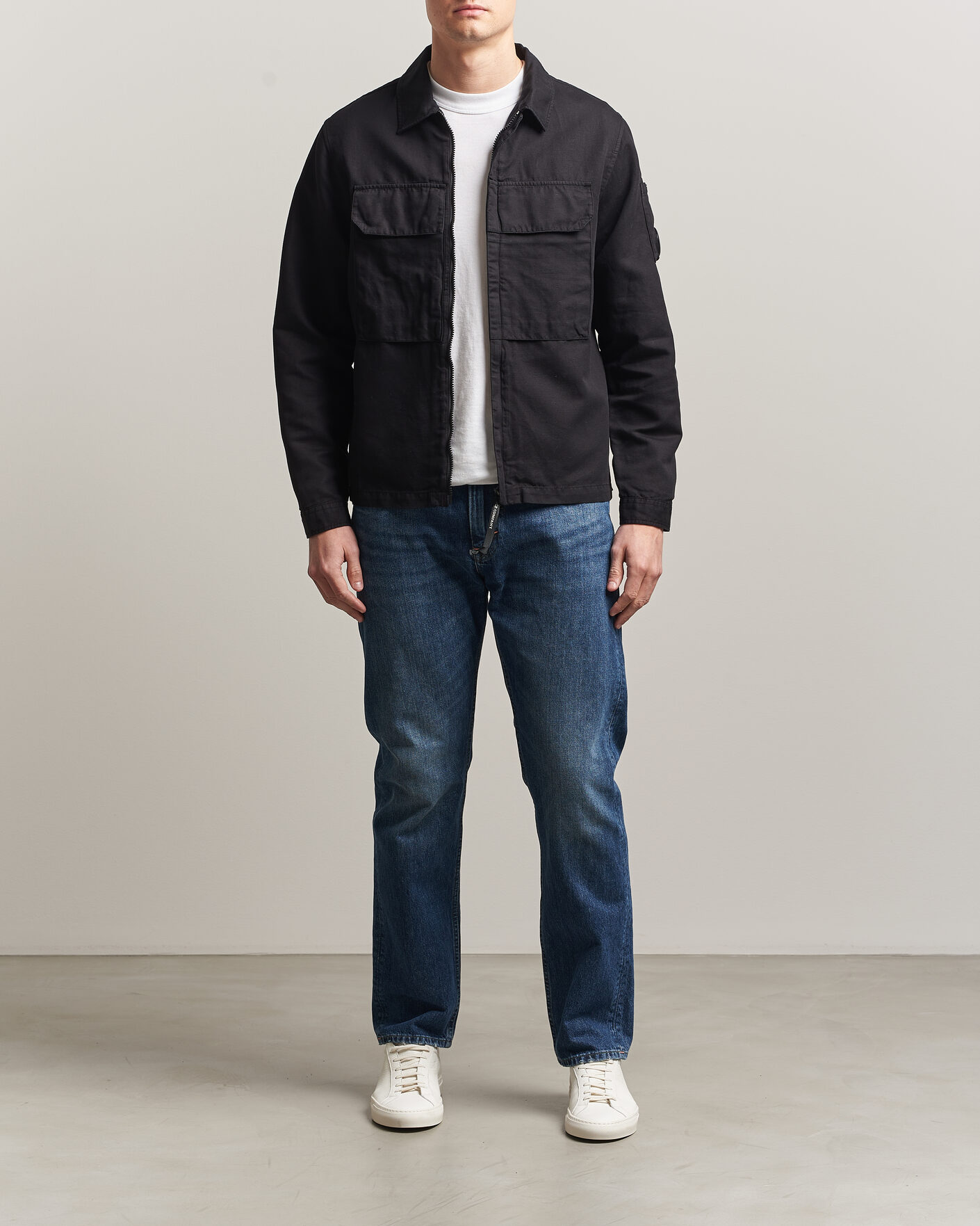 Men | Shirts | C.P. Company | Cotton/Linen Zip Overshirt Black