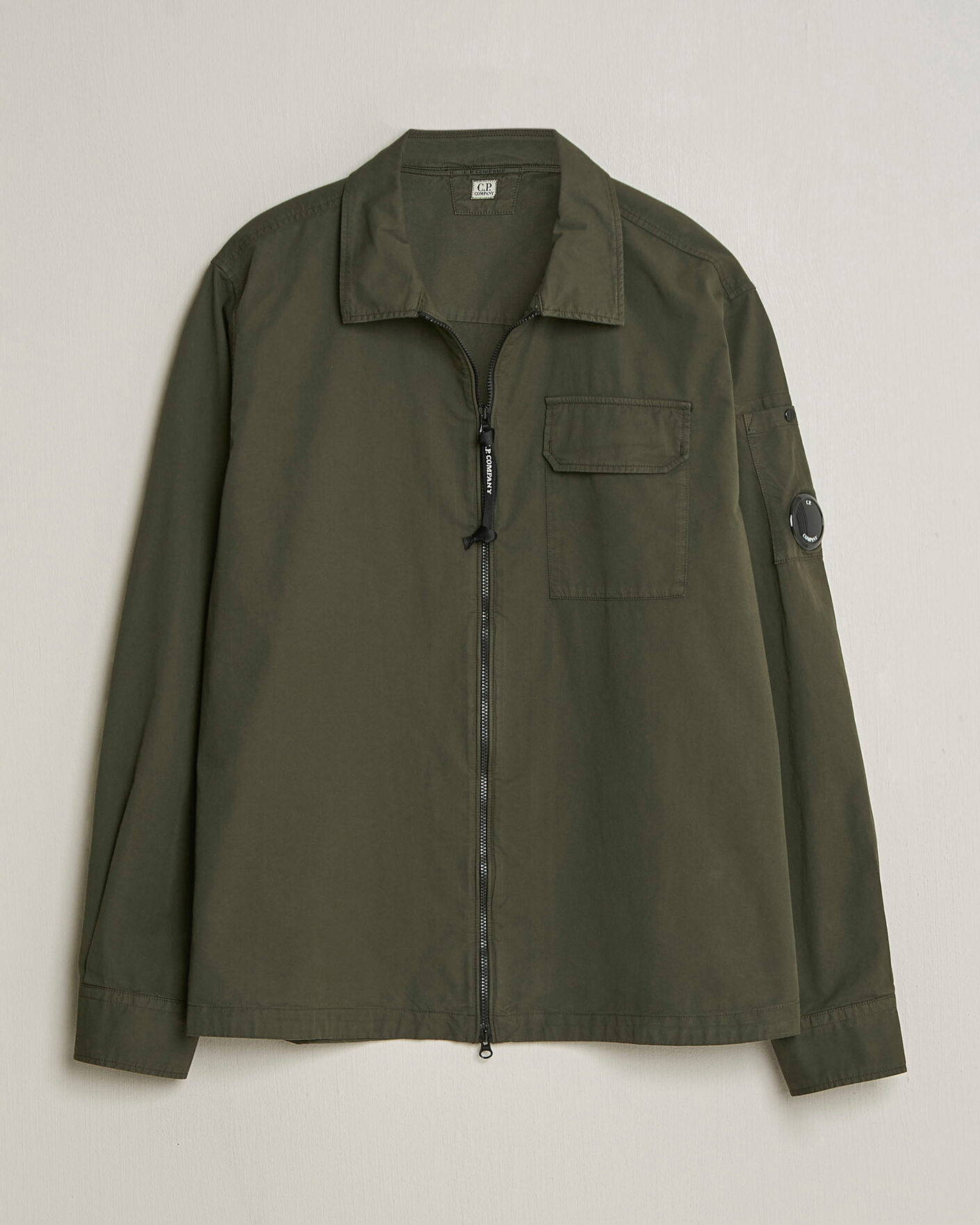 Men | Shirts | C.P. Company | Garment Dyed Gabardine Zip Overshirt Dark Green