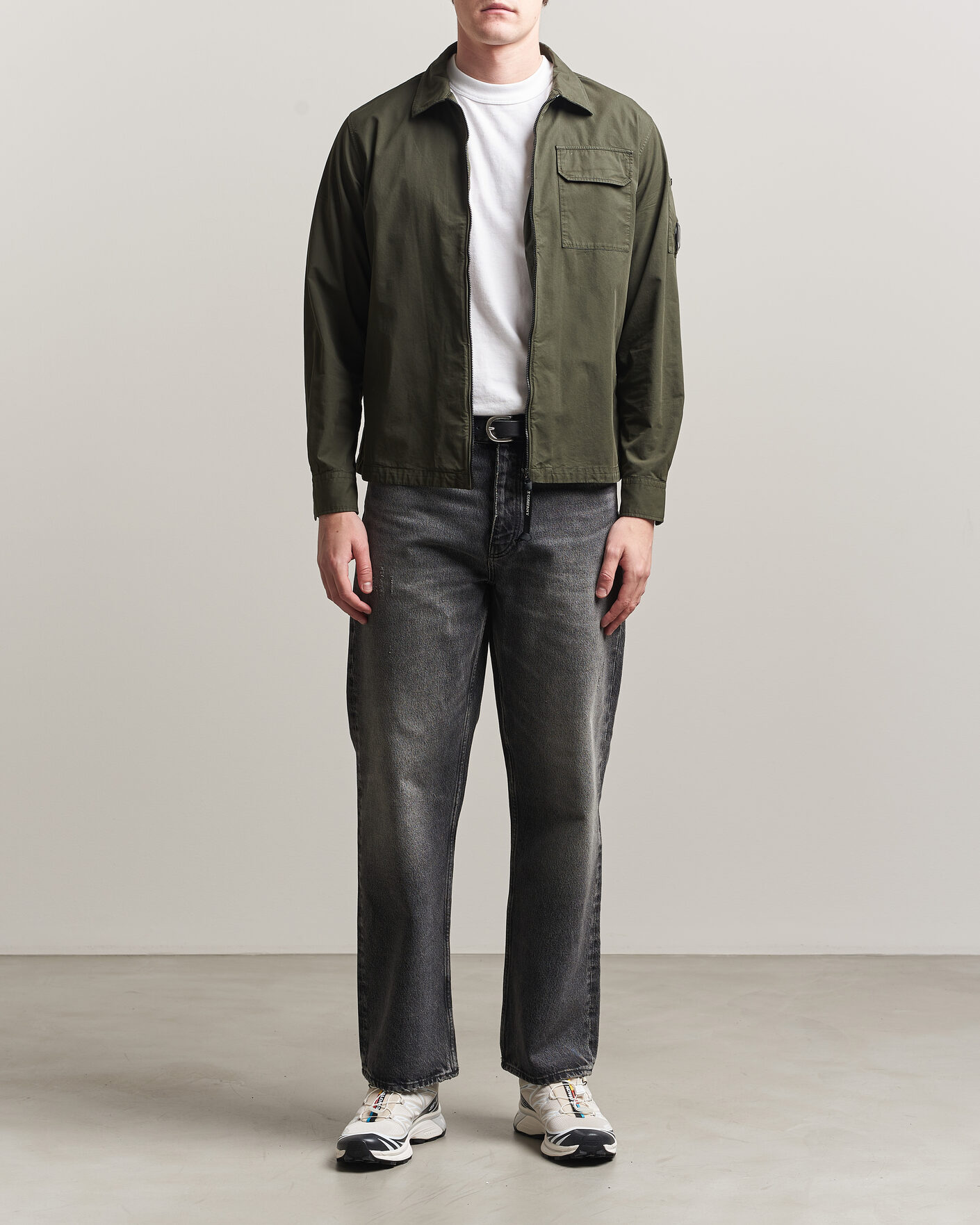 Men | Shirts | C.P. Company | Garment Dyed Gabardine Zip Overshirt Dark Green