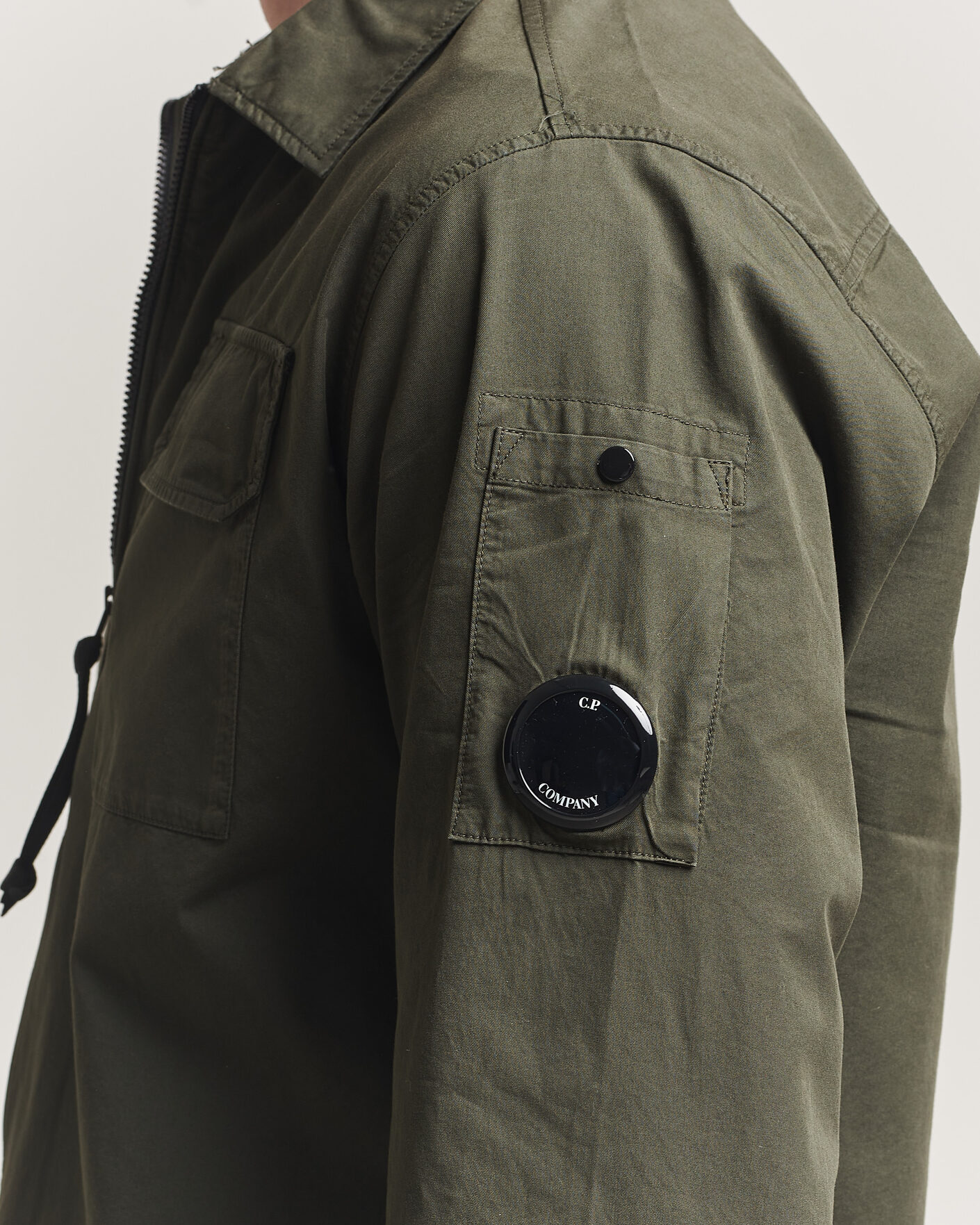 Men | Shirts | C.P. Company | Garment Dyed Gabardine Zip Overshirt Dark Green