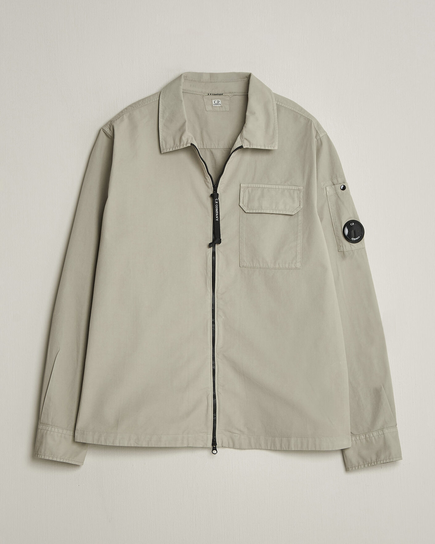 Men | Shirts | C.P. Company | Garment Dyed Gabardine Zip Overshirt Light Grey