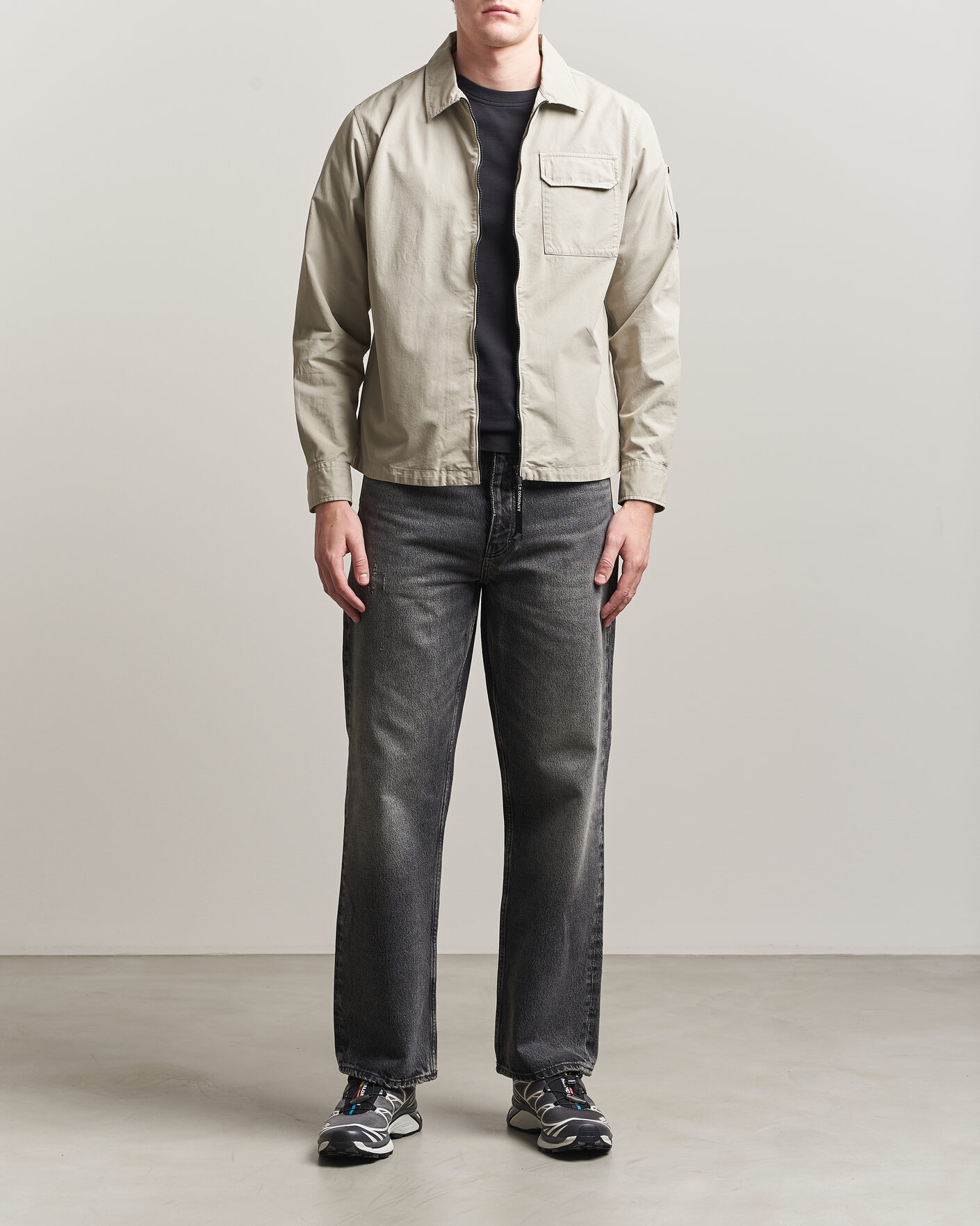 Men | Shirts | C.P. Company | Garment Dyed Gabardine Zip Overshirt Light Grey