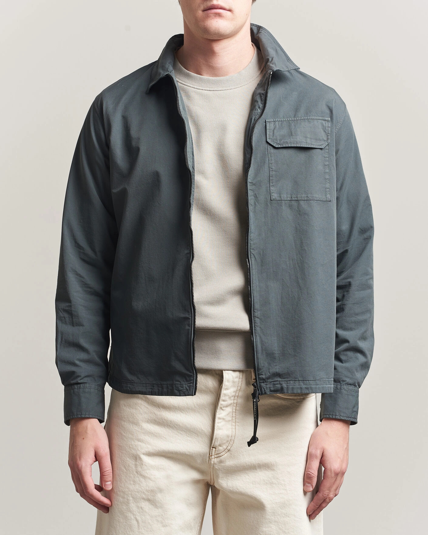 Men | Shirts | C.P. Company | Garment Dyed Gabardine Zip Overshirt Dark Grey