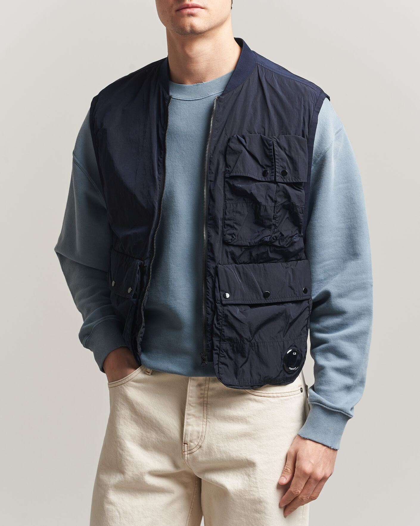 Men | Sweaters & Knitwear | C.P. Company | Cotton Mix 2 in 1 Knitted Sweater Navy