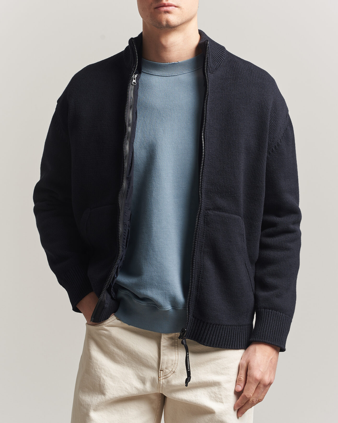C.P. Company Cotton Mix 2 in 1 Knitted Sweater Navy at CareOfCarl.com