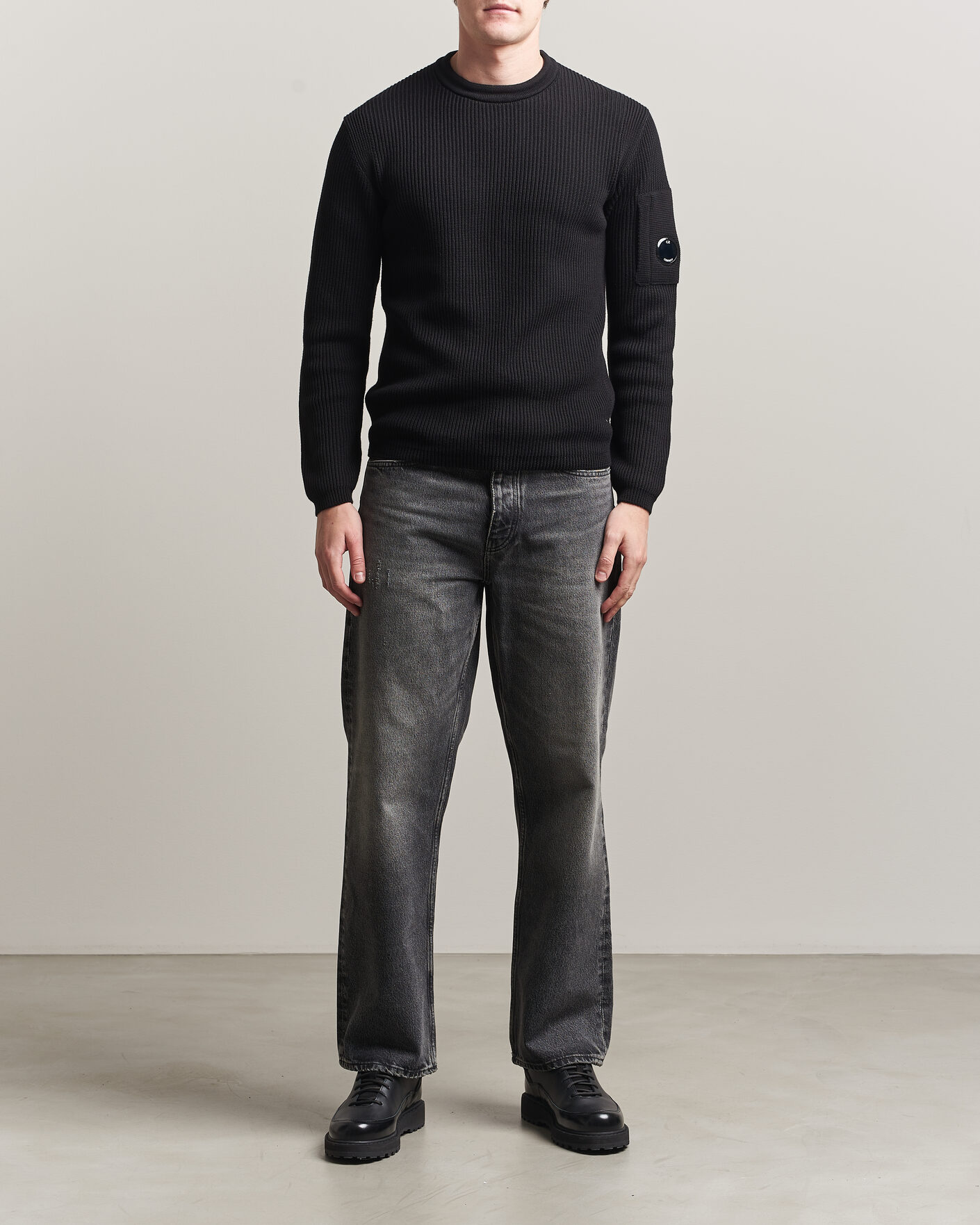 Men | Sweaters & Knitwear | C.P. Company | Sea Island Knitted Cotton Crewneck Black