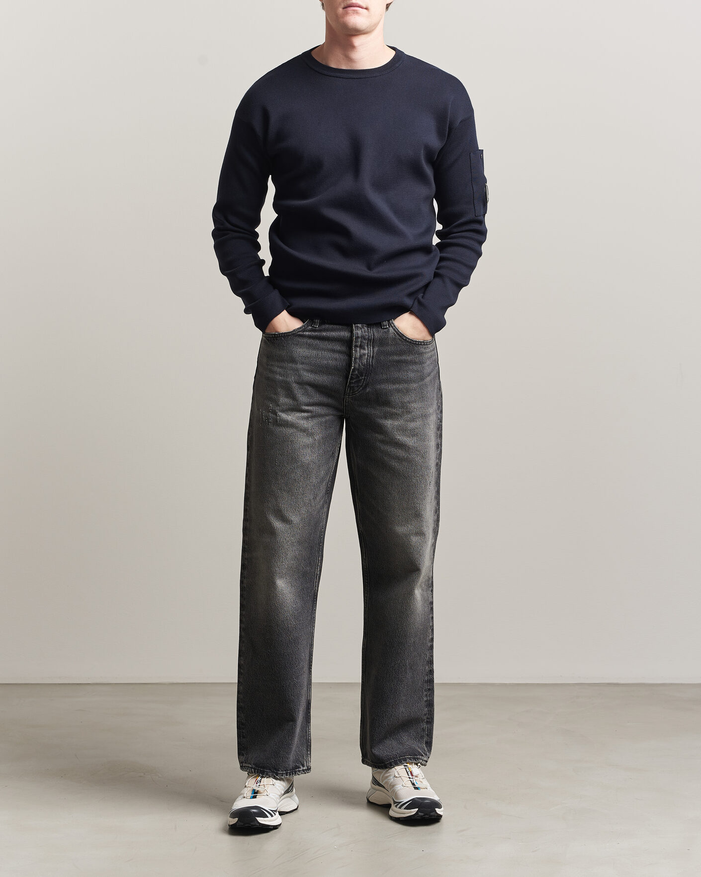 Men | Sweaters & Knitwear | C.P. Company | Sea Island Fine Knit Cotton Lens Crewneck Navy
