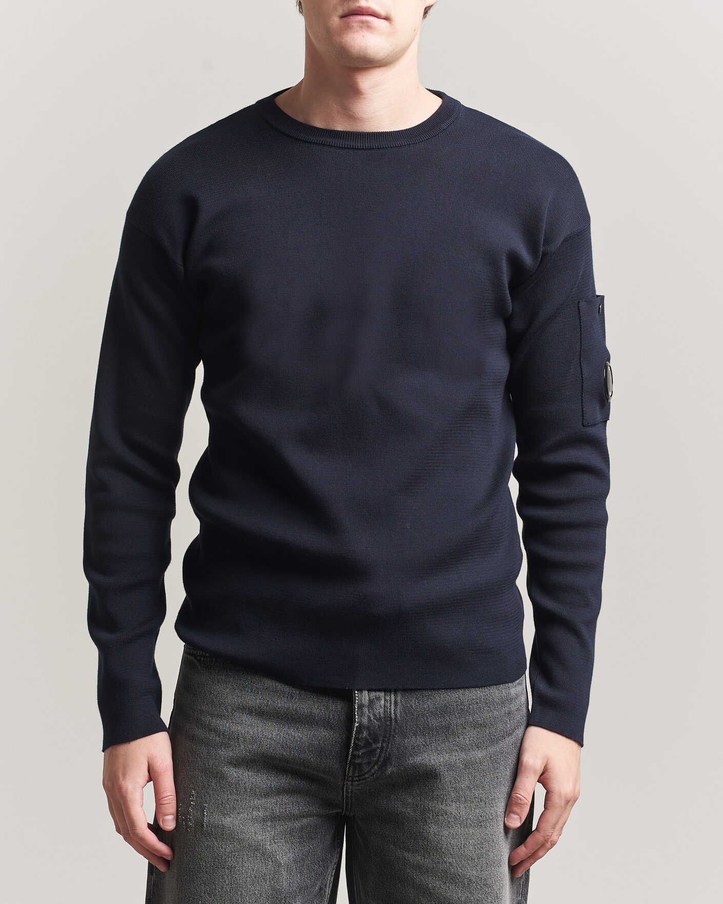 Men | Sweaters & Knitwear | C.P. Company | Sea Island Fine Knit Cotton Lens Crewneck Navy