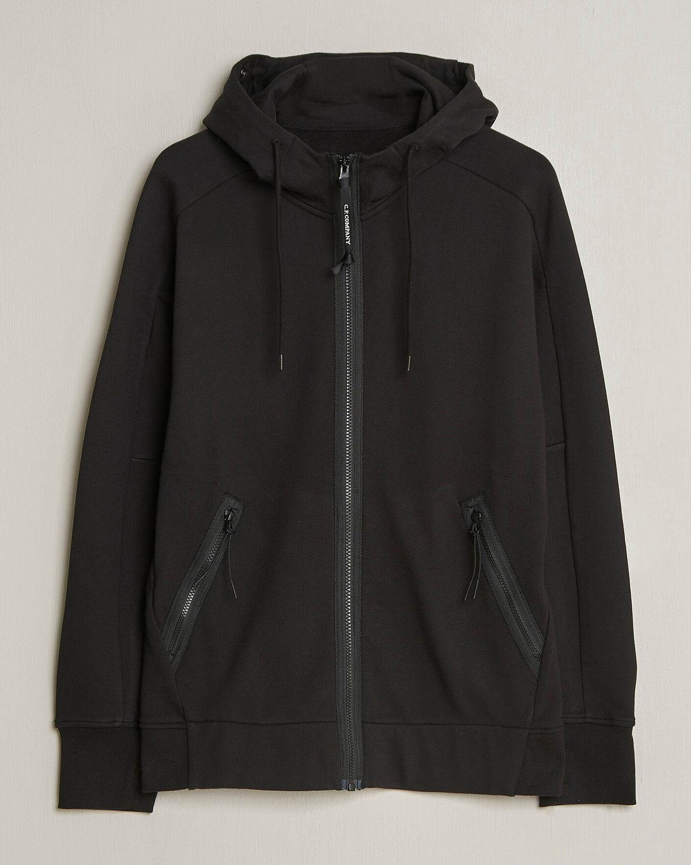 Men | Sweaters & Knitwear | C.P. Company | Diagonal Raised Fleece Full Zip Goggle Hoodie Black