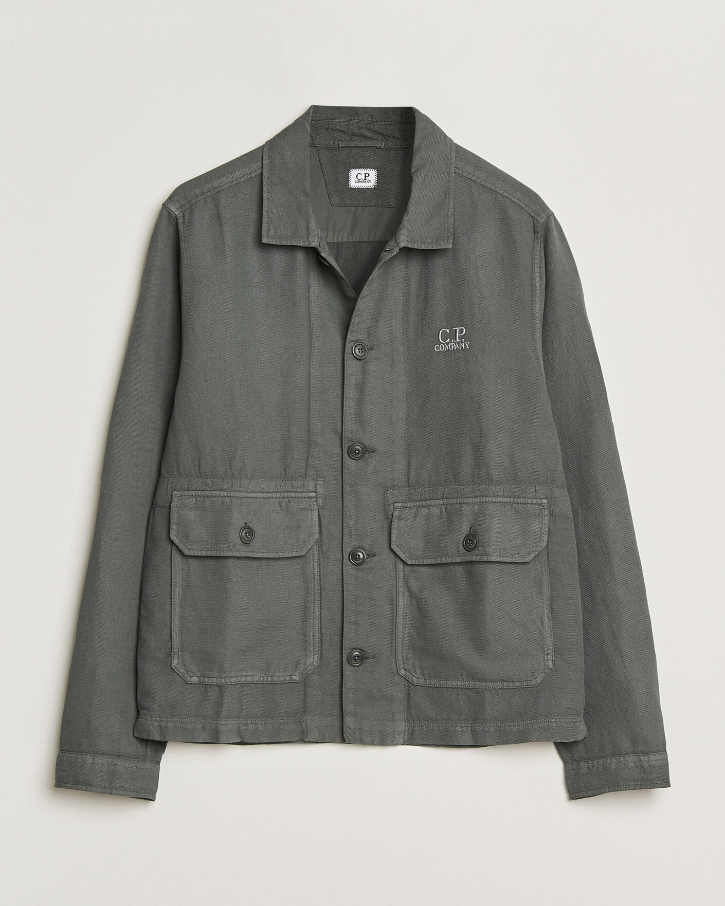 Men | Shirts | C.P. Company | Broken Twill Linen/Cotton Overshirt Olive