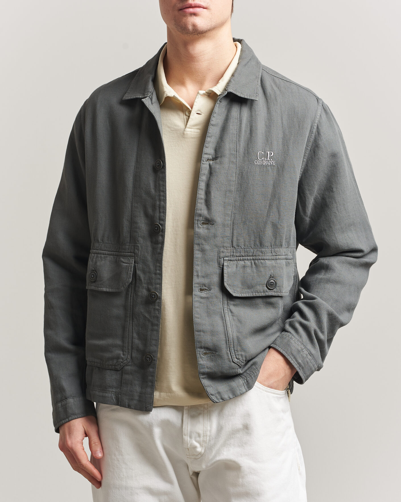 C.P. Company Broken Twill Linen/Cotton Overshirt Olive at