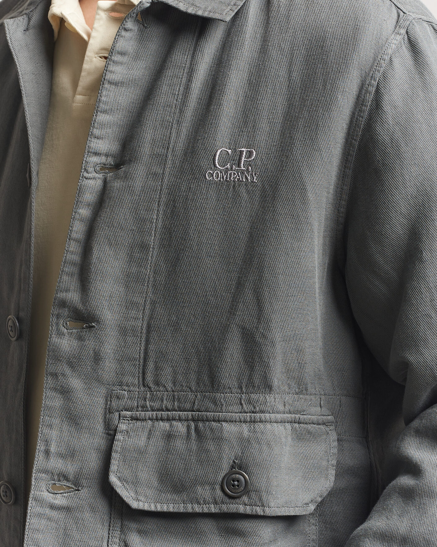 C.P. Company Broken Twill Linen/Cotton Overshirt Olive at