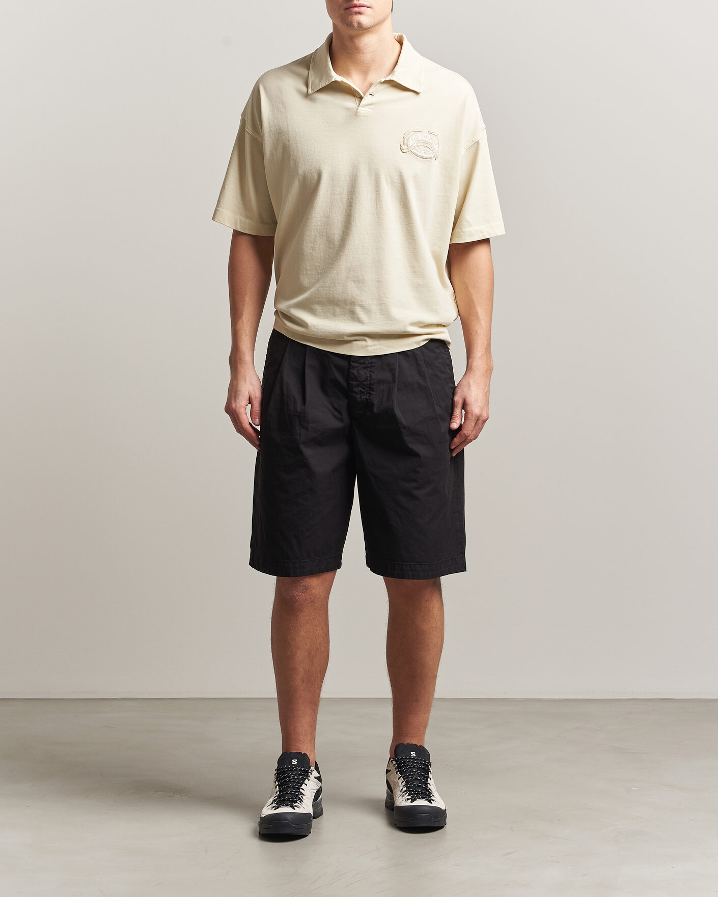 Men | Shorts | C.P. Company | Cotton Gabardine Pleated Loose Shorts Black