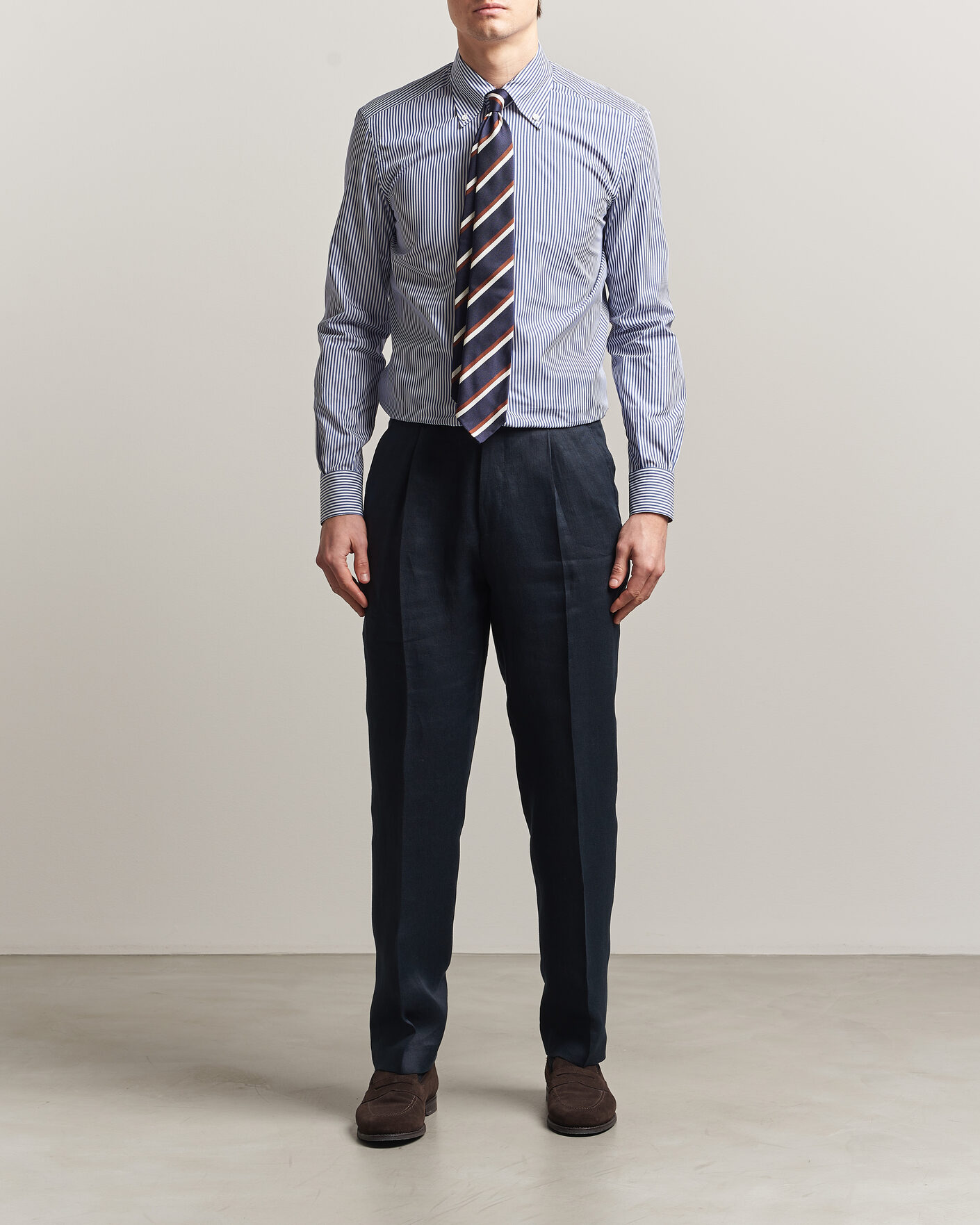 Men | Shirts | Mazzarelli | Soft Cotton Button Down Shirt Blue Stripe