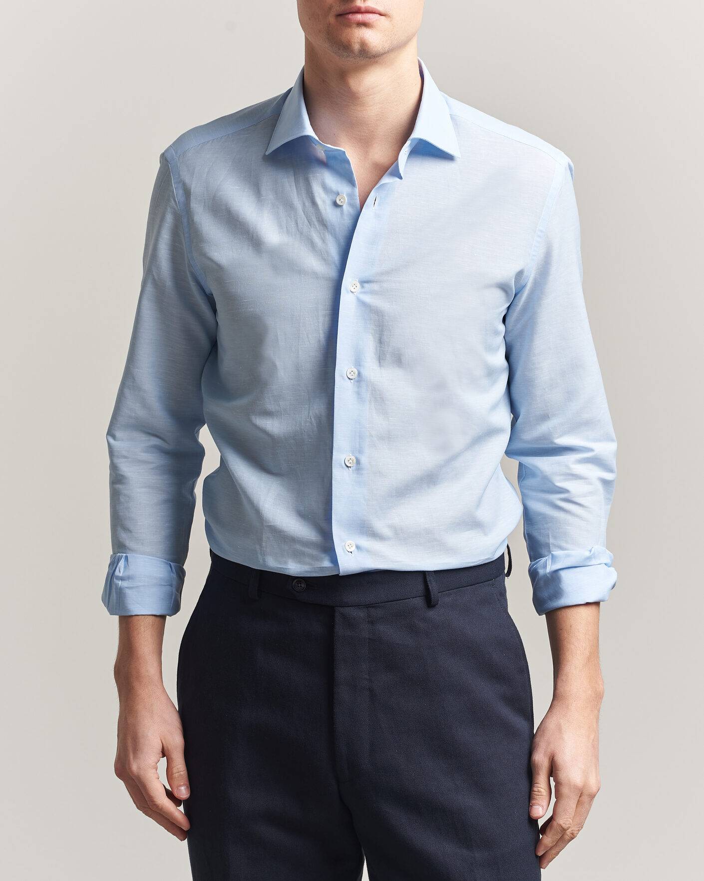 Men | Shirts | Mazzarelli | Soft Cotton/Linen Shirt Light Blue