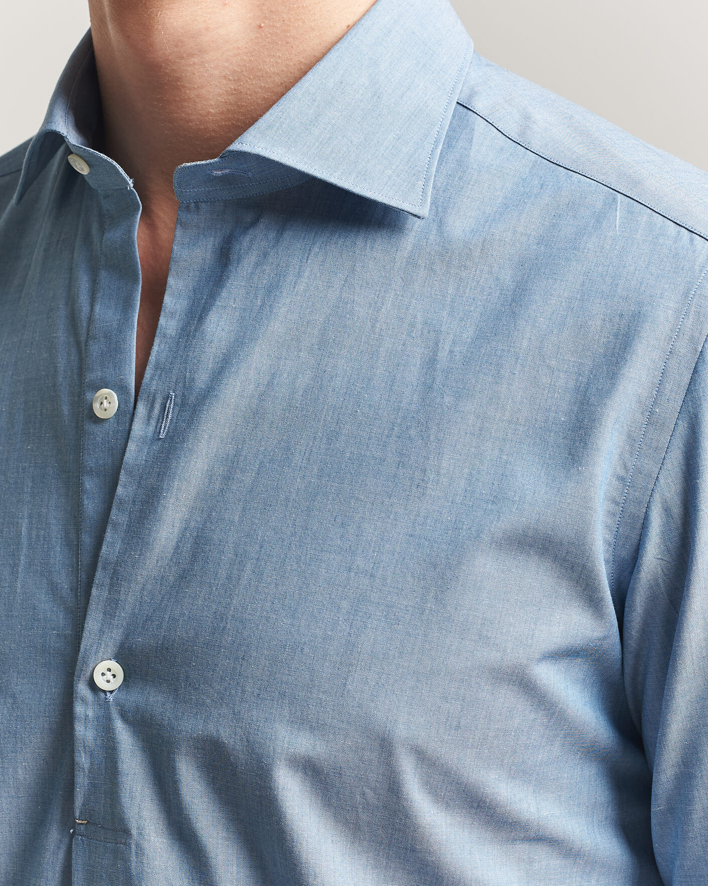 Men | Shirts | Mazzarelli | Soft Cotton Denim Popover Shirt Blue