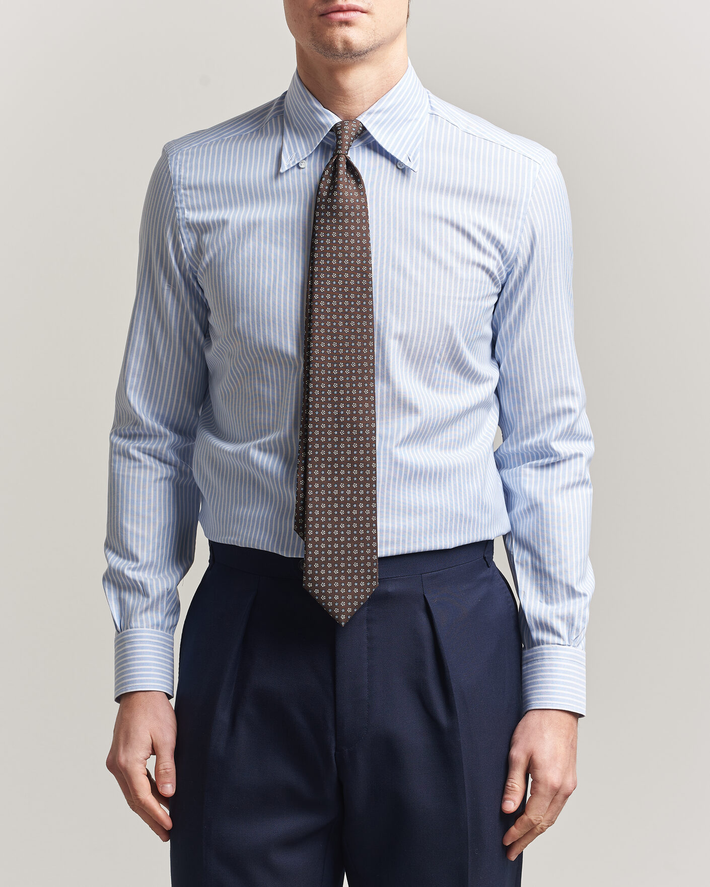 Men | Shirts | Mazzarelli | Soft Oxford Button Down Shirt Light Blue Stripe