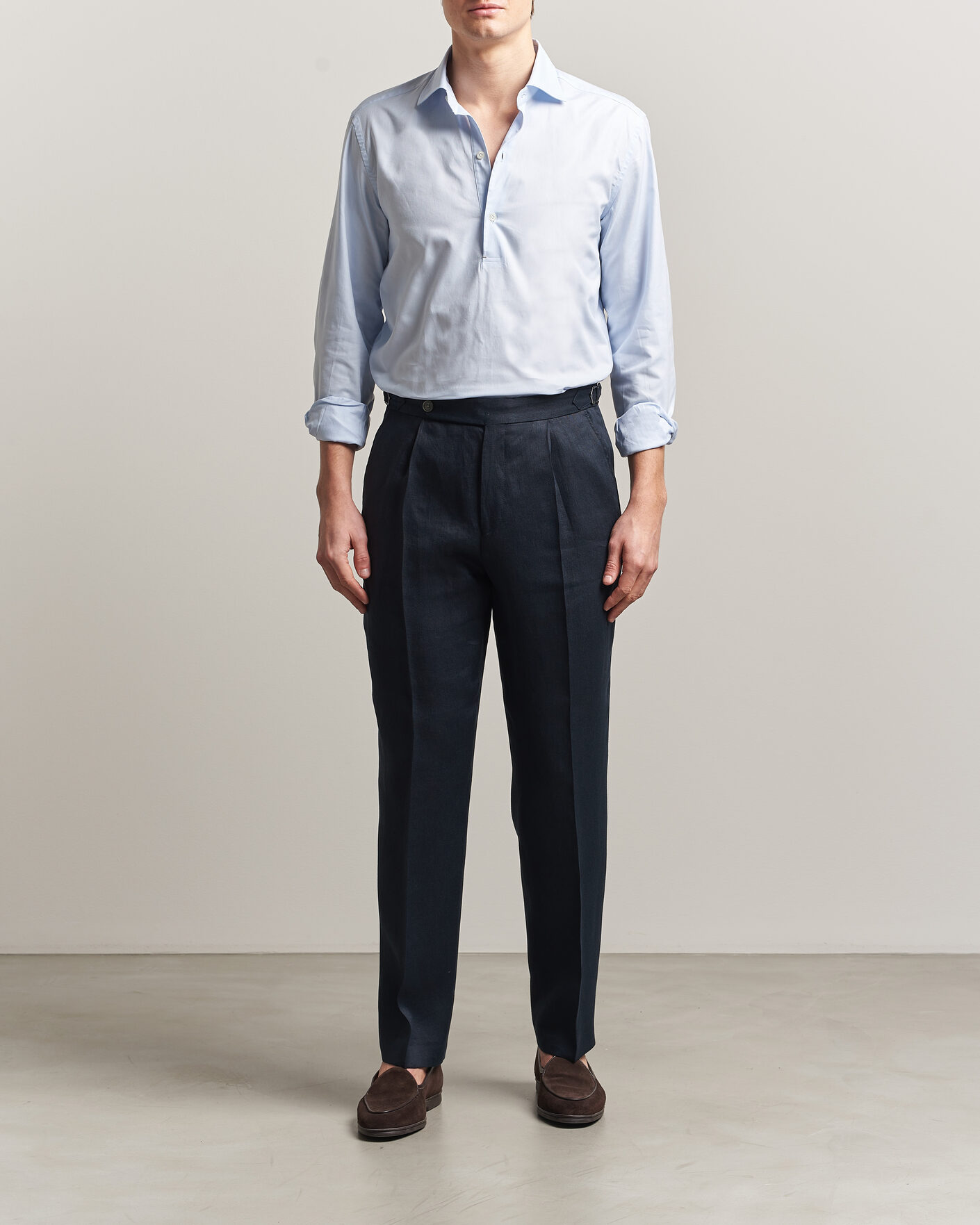 Men | Shirts | Mazzarelli | Soft Oxford Popover Shirt Light Blue