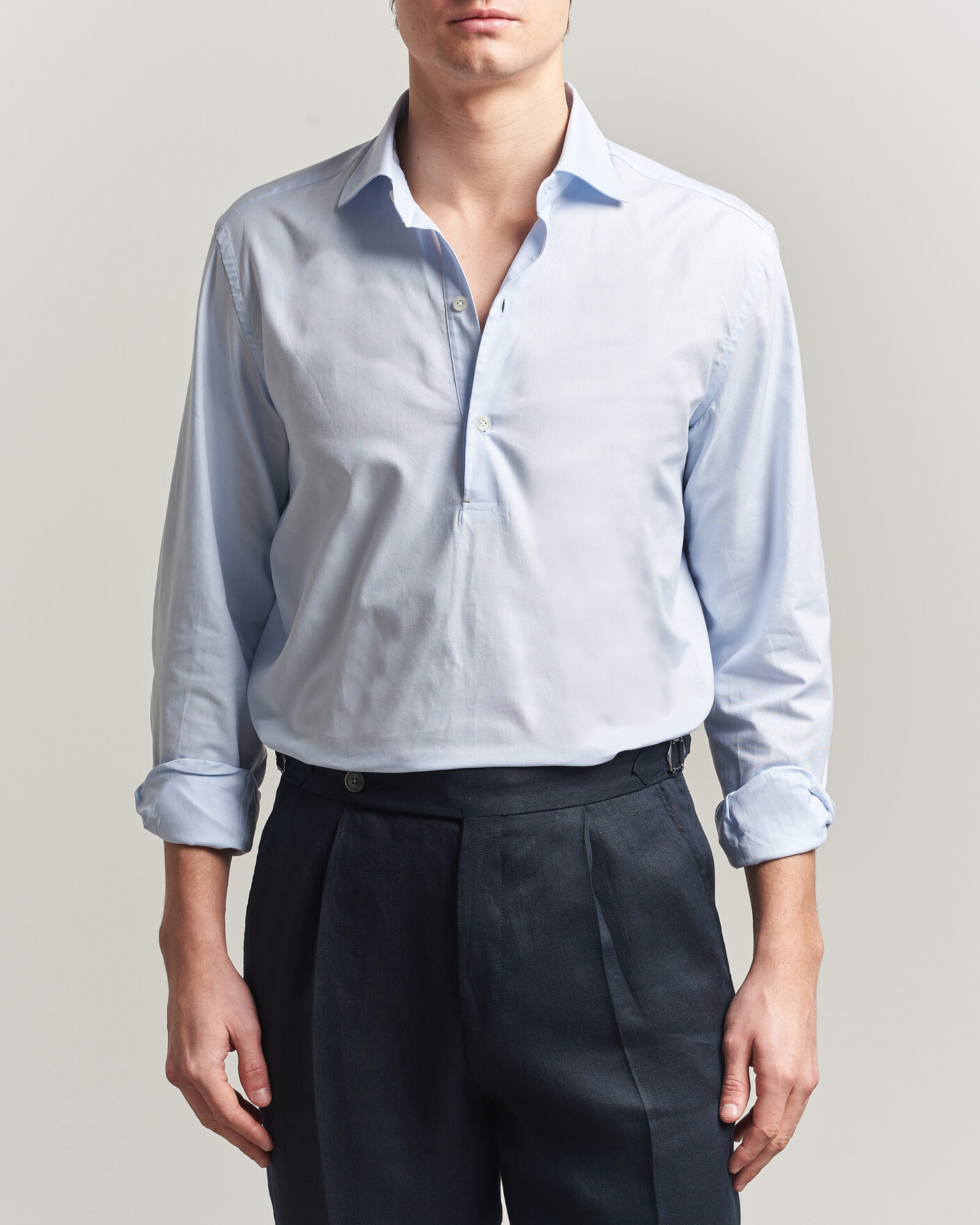 Men | Shirts | Mazzarelli | Soft Oxford Popover Shirt Light Blue