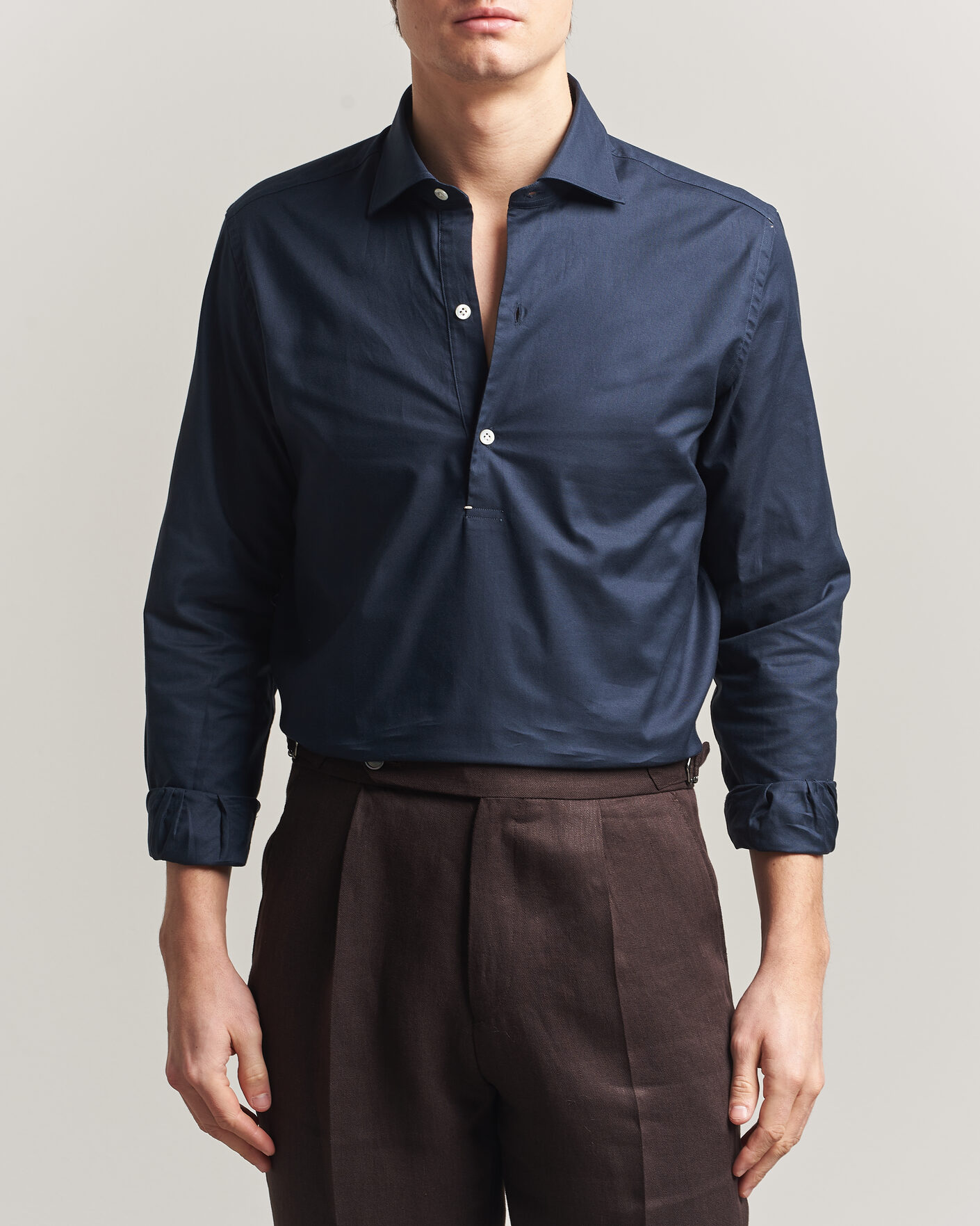Men | Shirts | Mazzarelli | Soft Oxford Popover Shirt Navy