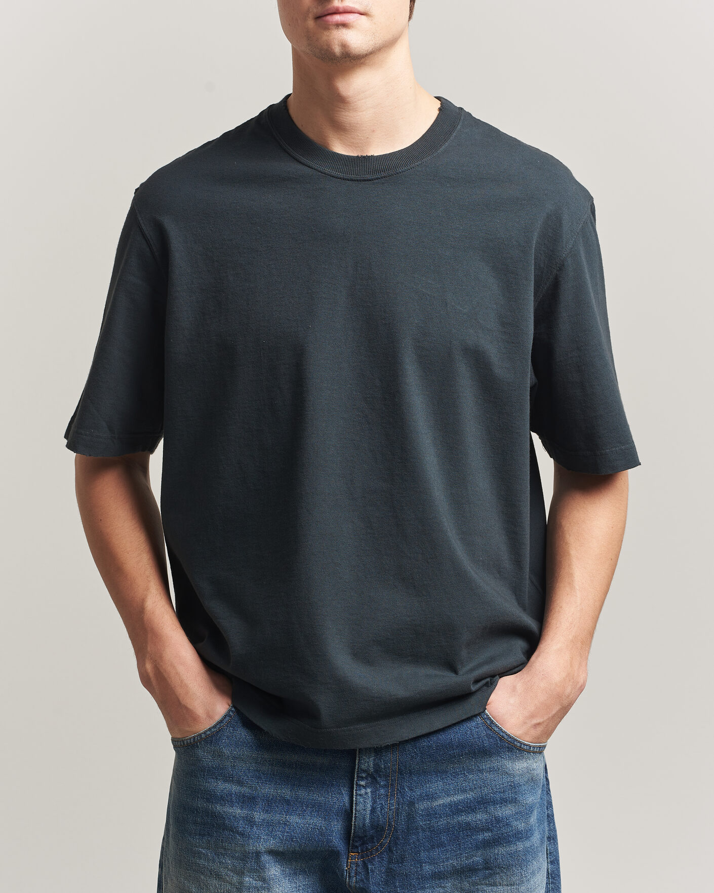Men | T-Shirts | Golden Goose | Relaxed Fit Cotton T-Shirt Washed Black