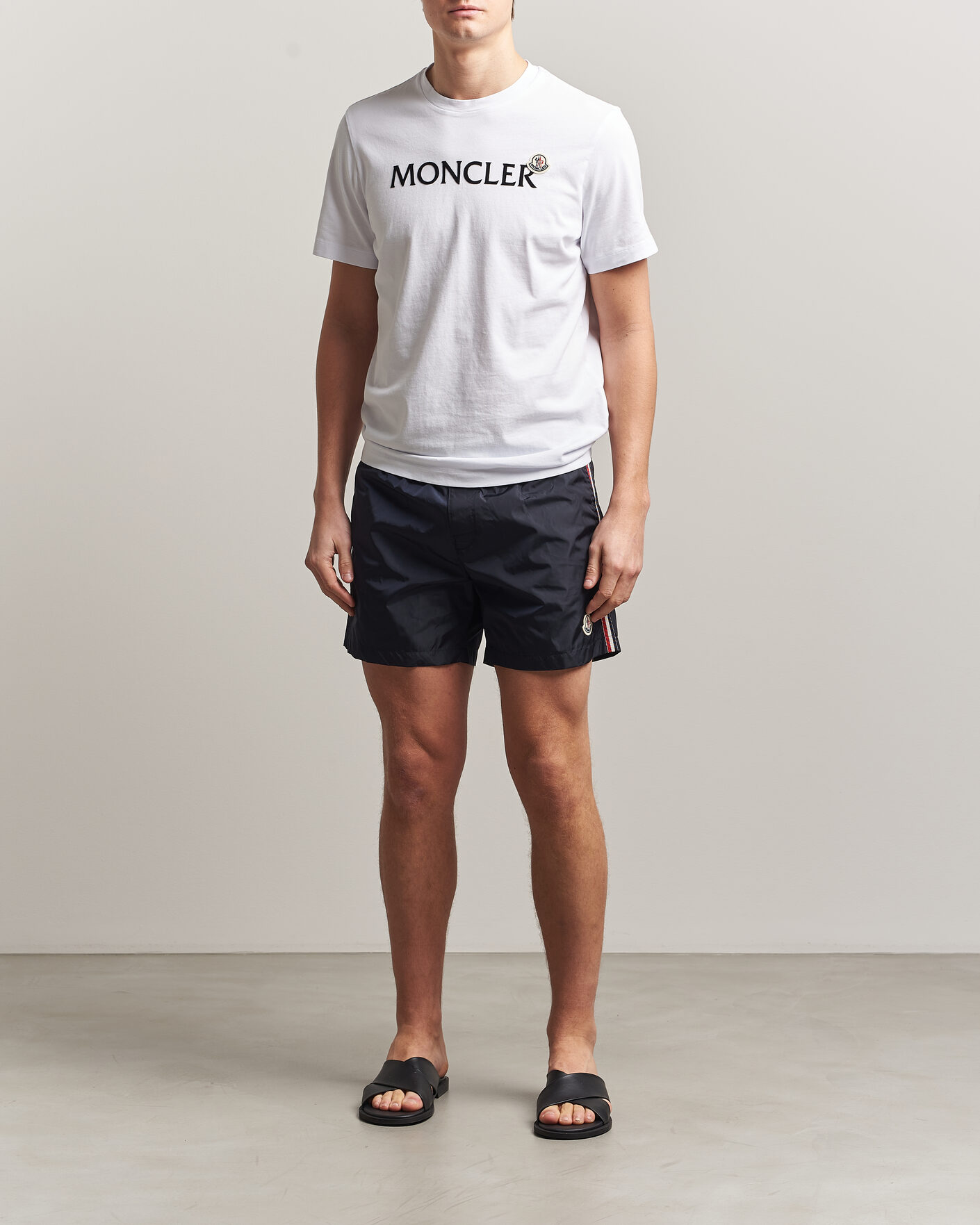Moncler Contrast Band Swim Shorts Navy at CareOfCarl.com