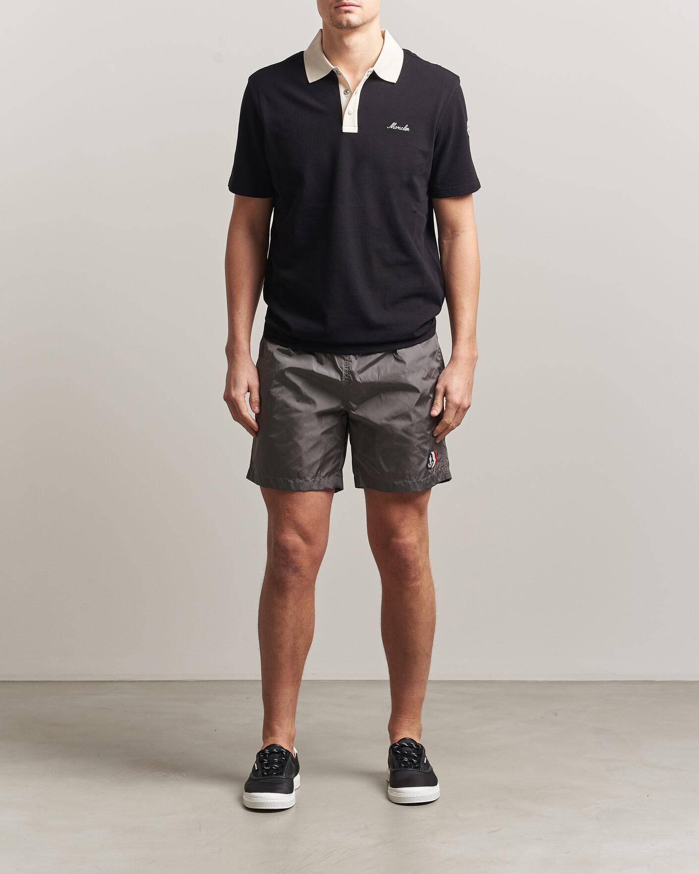 Moncler Tricolore Logo Swim Shorts Grey at CareOfCarl.com
