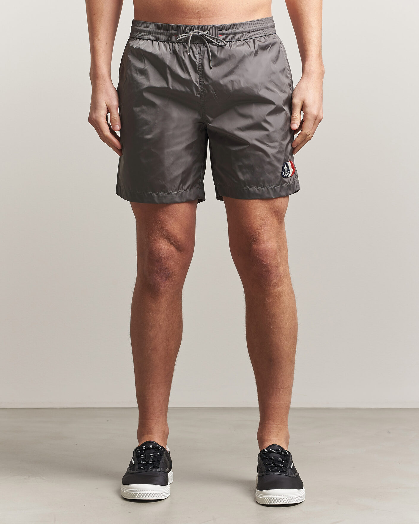 Moncler Tricolore Logo Swim Shorts Grey at CareOfCarl.com