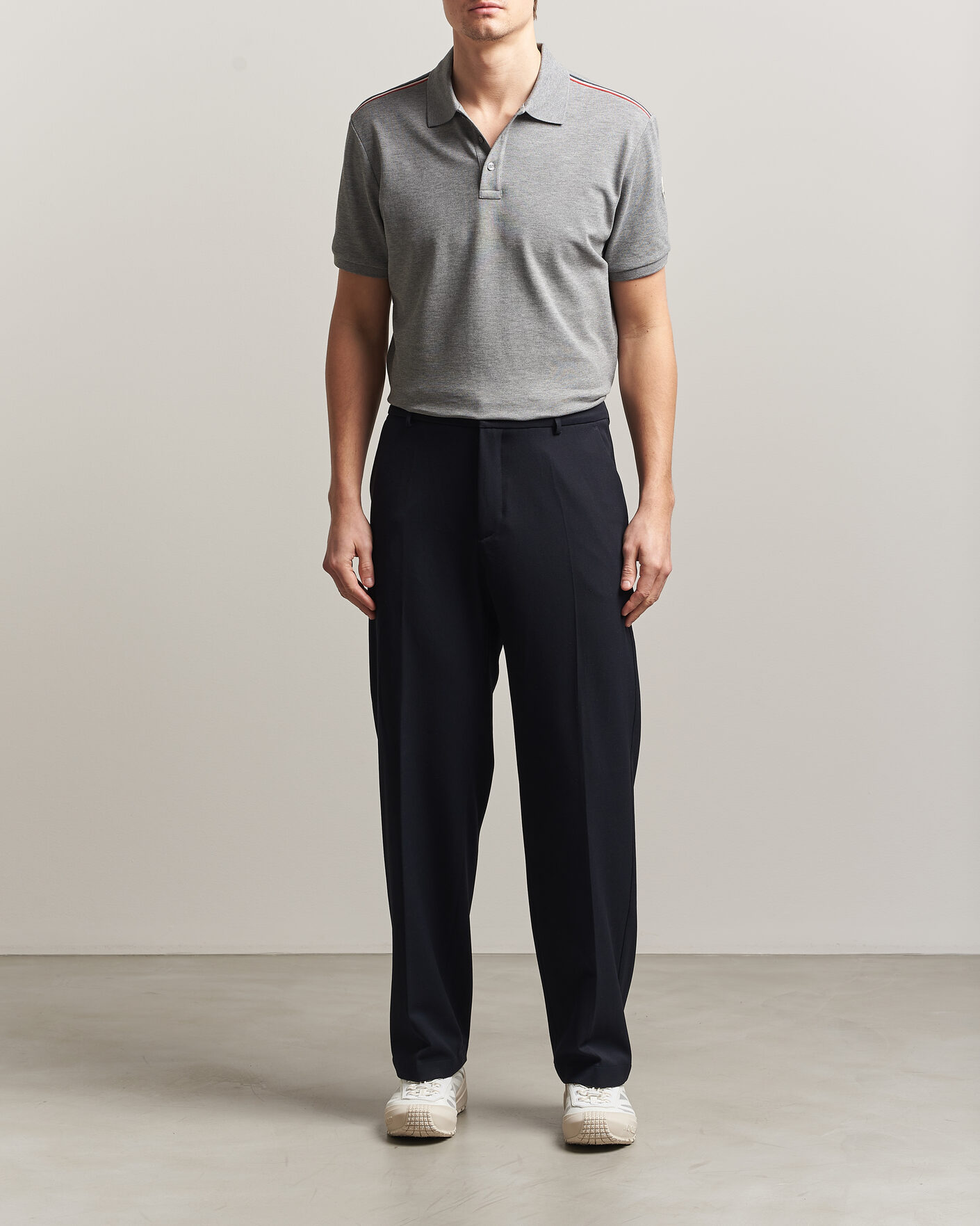 Men | Polo Shirts | Moncler | Tricolore Shoulder Polo Light Grey