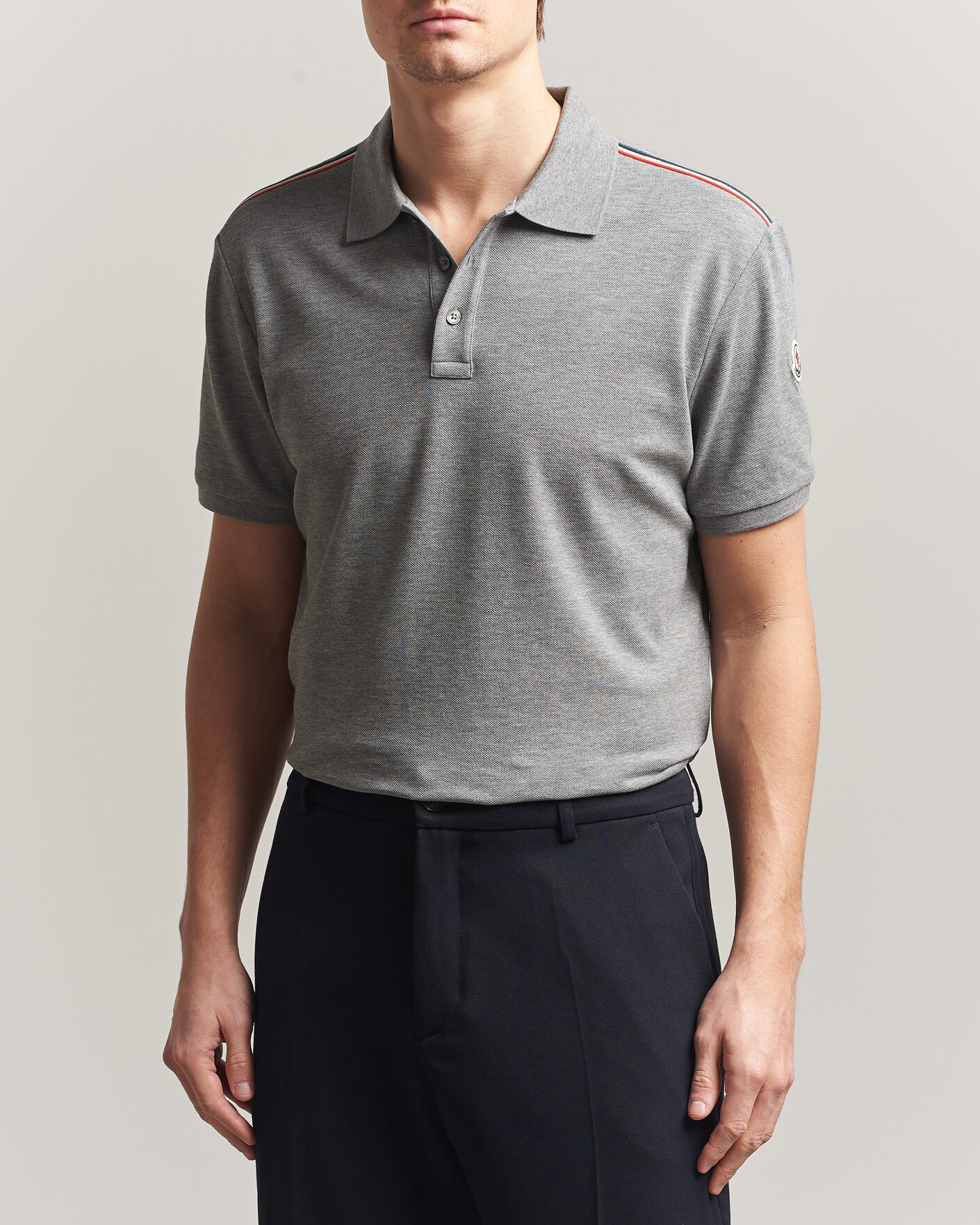 Men | Polo Shirts | Moncler | Tricolore Shoulder Polo Light Grey