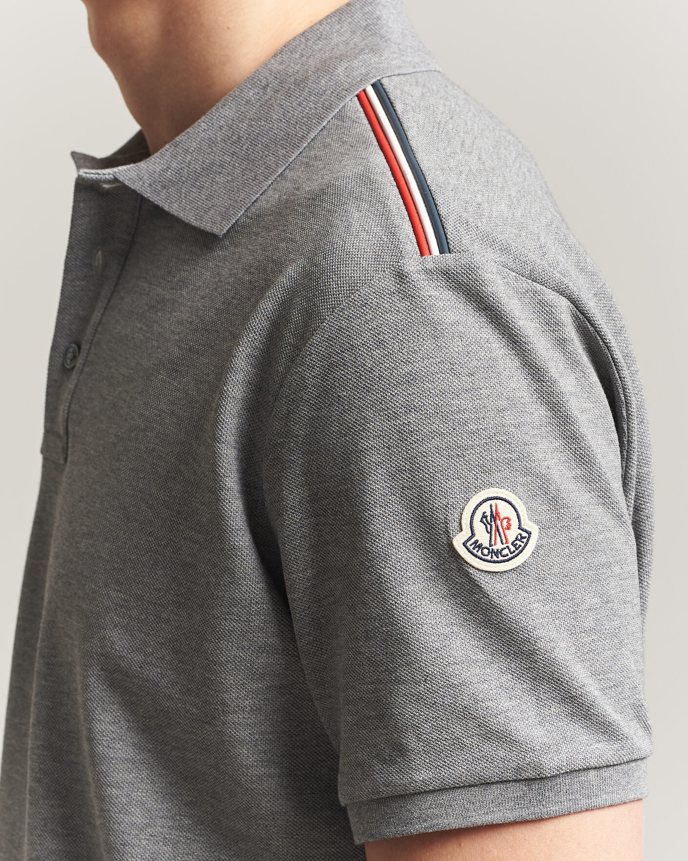 Men | Polo Shirts | Moncler | Tricolore Shoulder Polo Light Grey