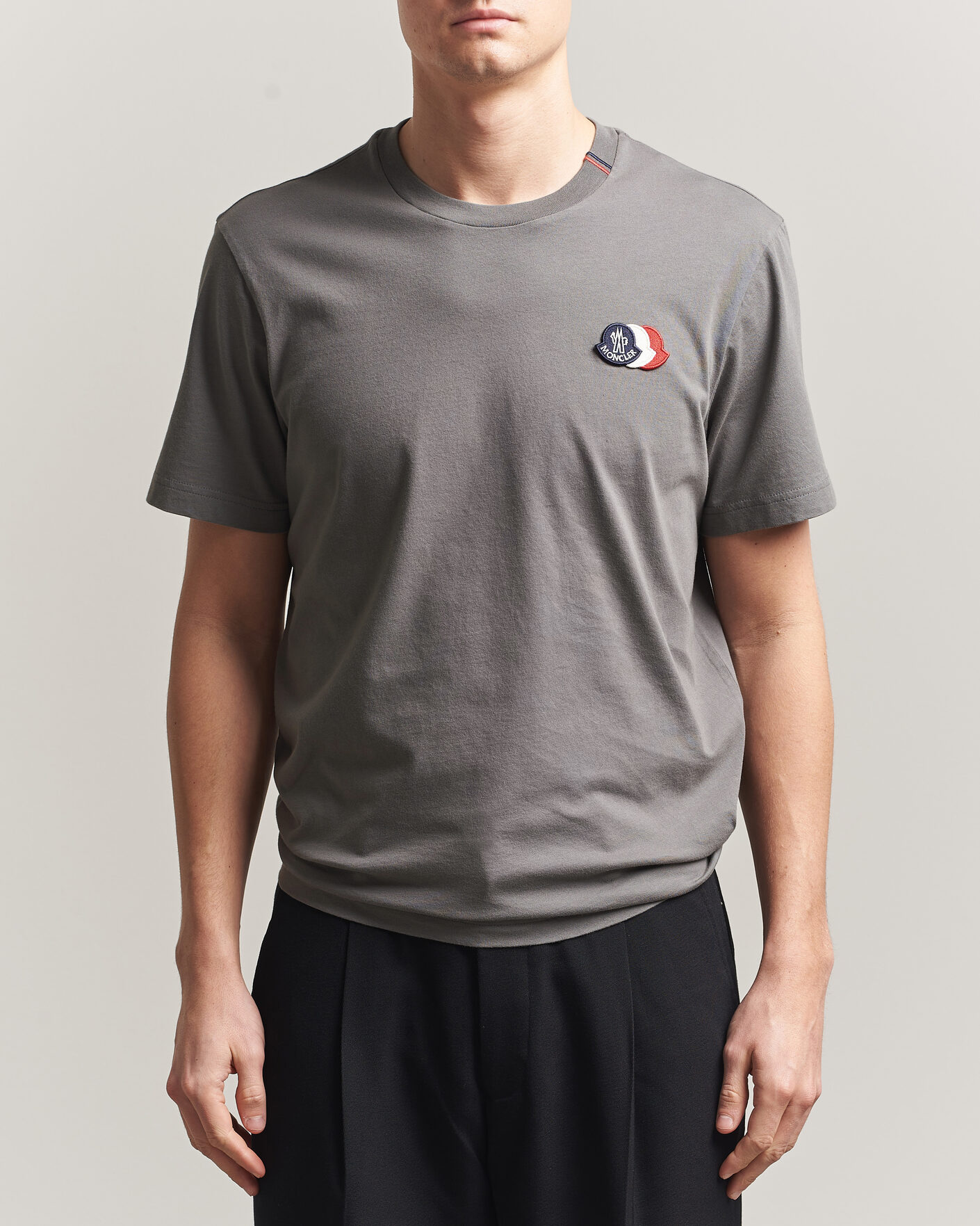 Moncler Tricolore Logo T-Shirt Grey at CareOfCarl.com