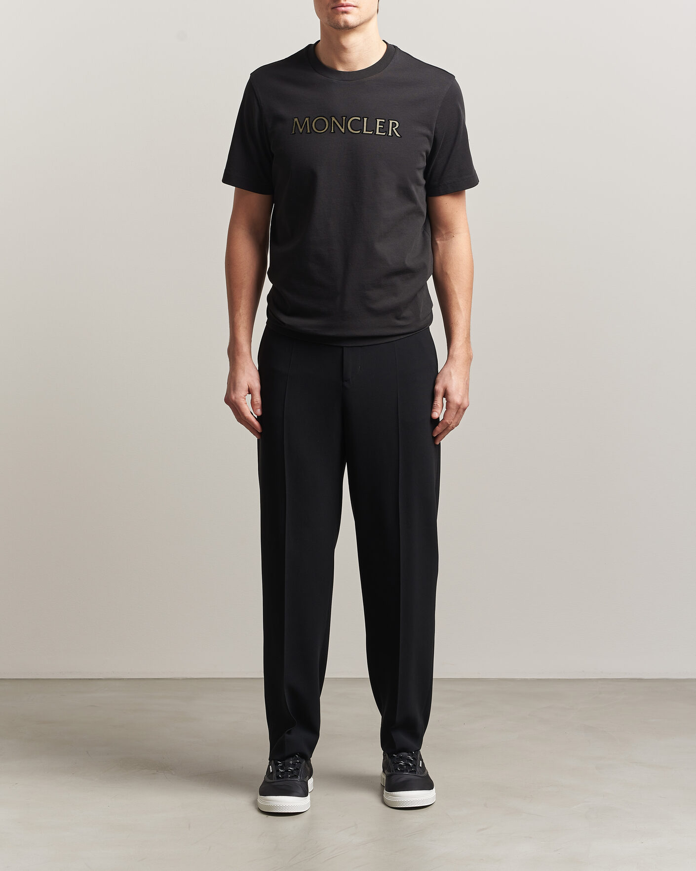 Men | T-Shirts | Moncler | Flock Print Logo T-Shirt Black