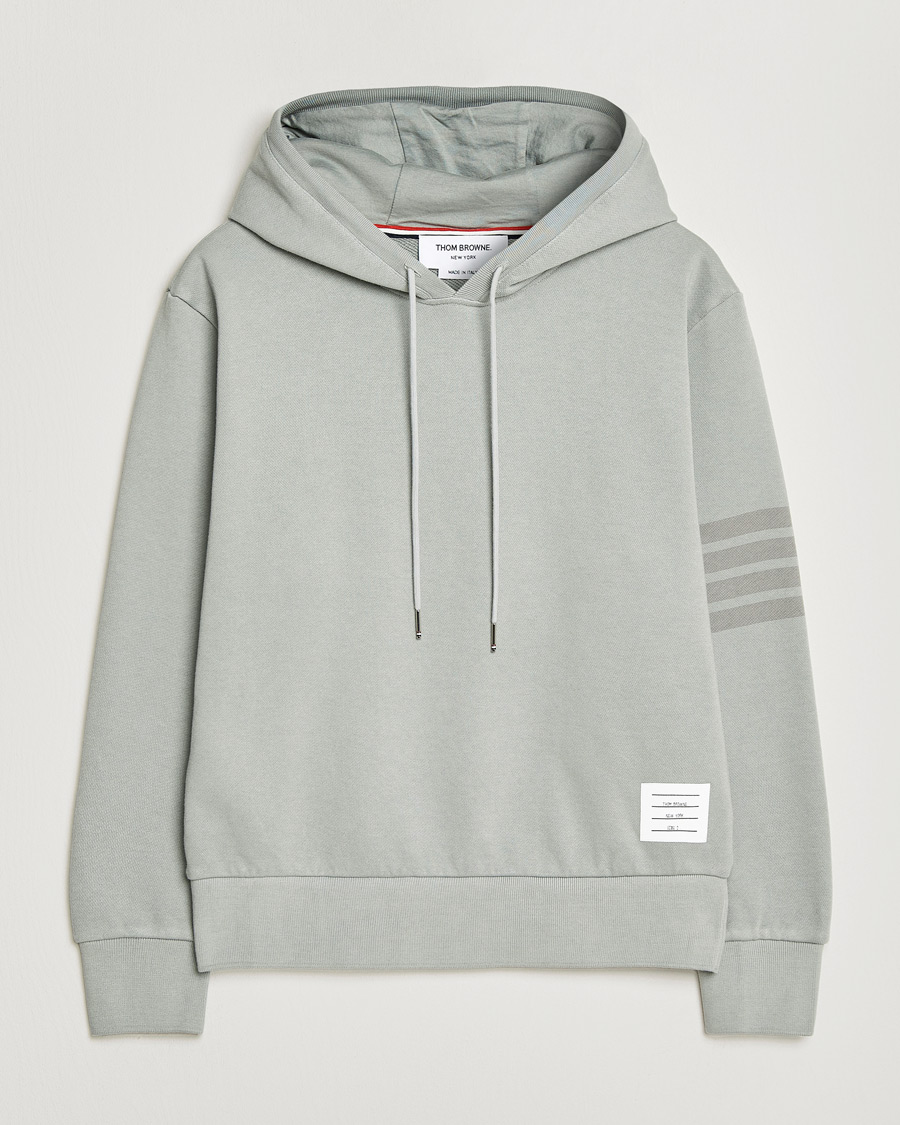 Men | Sweaters & Knitwear | Thom Browne | Overdyed 4-Bar Hoodie Light Grey