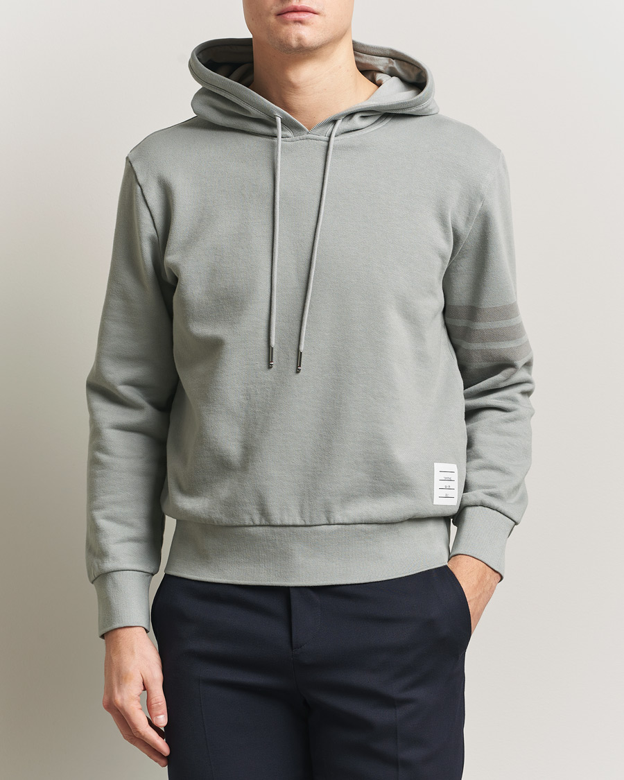 Men | Sweaters & Knitwear | Thom Browne | Overdyed 4-Bar Hoodie Light Grey