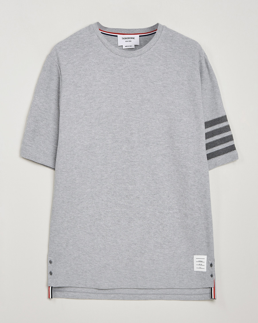 Men | T-Shirts | Thom Browne | Textured Pique 4 Bar T-Shirt Pale Grey
