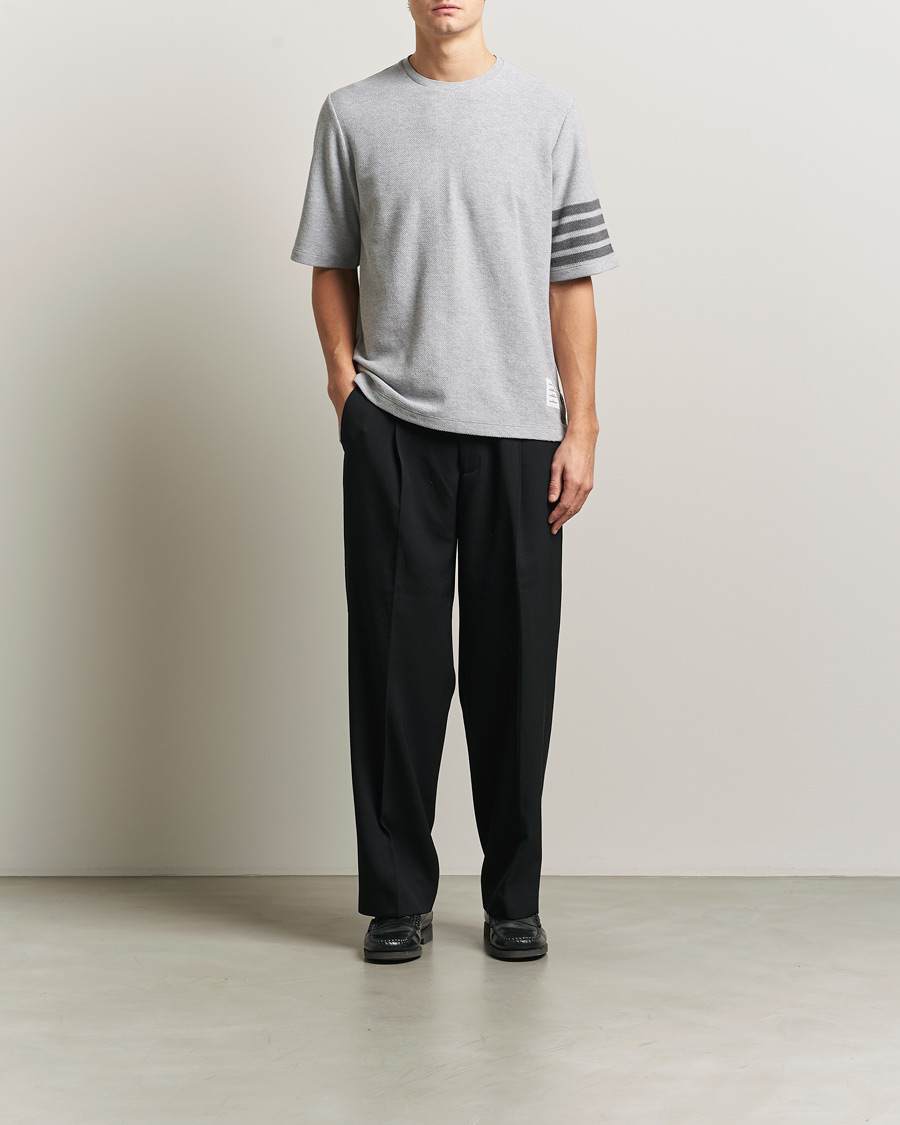 Thom Browne Textured Pique 4 Bar T-Shirt Pale Grey at CareOfCarl.com