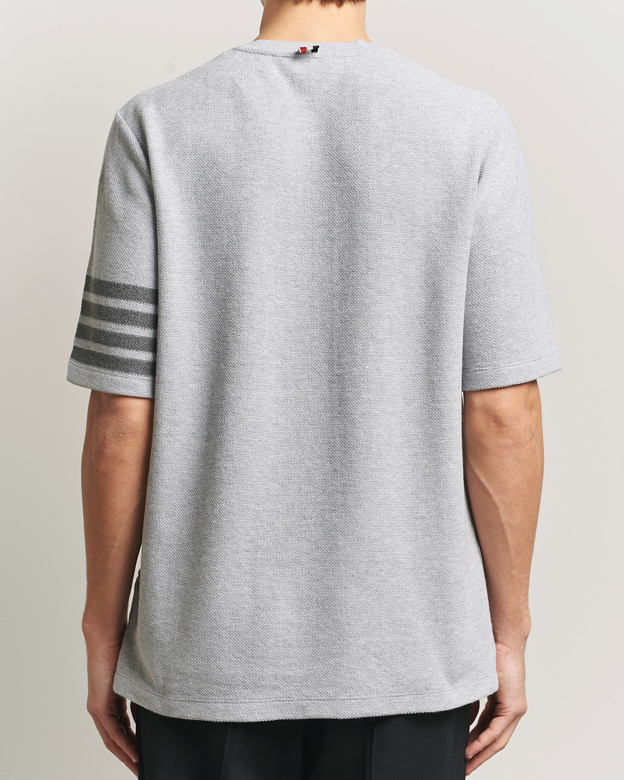 Men | T-Shirts | Thom Browne | Textured Pique 4 Bar T-Shirt Pale Grey