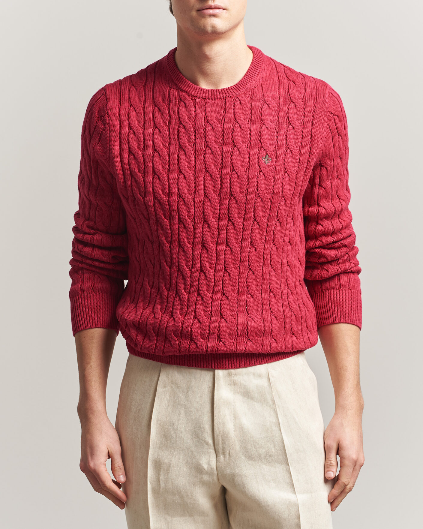 Men | Sweaters & Knitwear | Morris | Ethan Cable Oneck Red