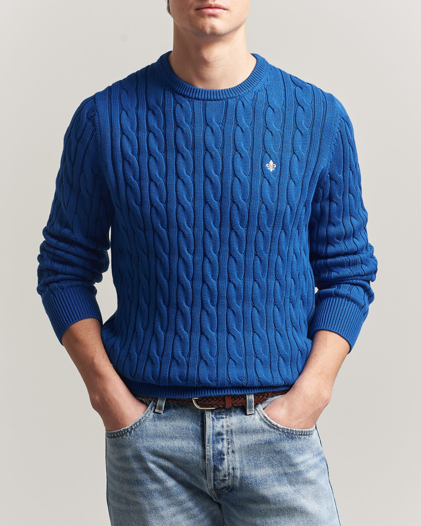 Men | Sweaters & Knitwear | Morris | Ethan Cable Oneck Blue