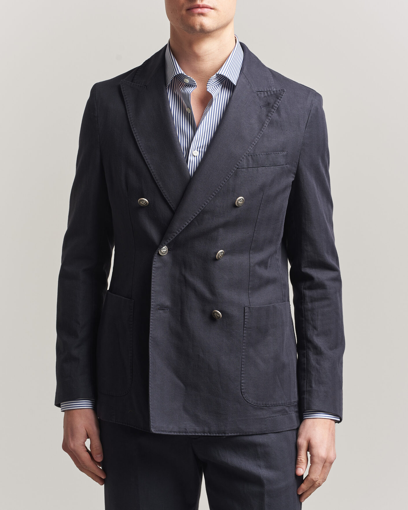 Men | Blazers | Morris | Cotton Herringbone Double Breasted Blazer Blue